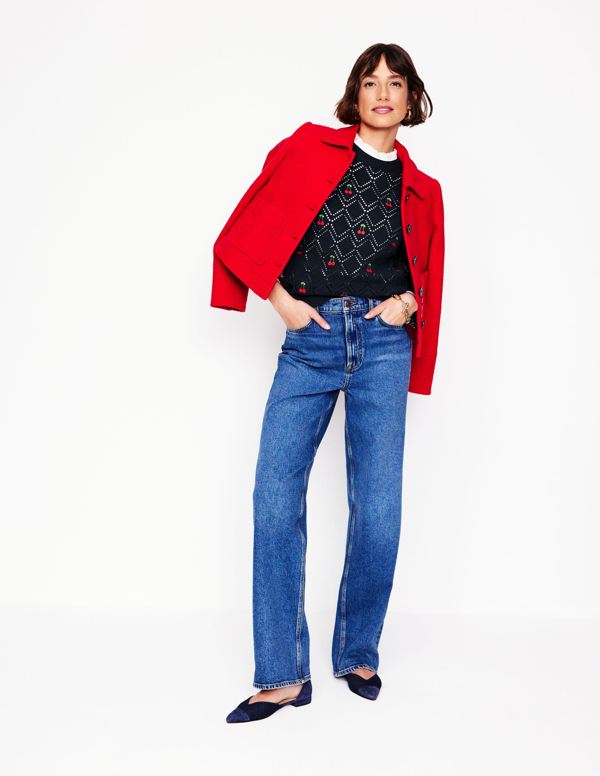 Enid Embroidered Jumper-Navy, Cherries - Image 5