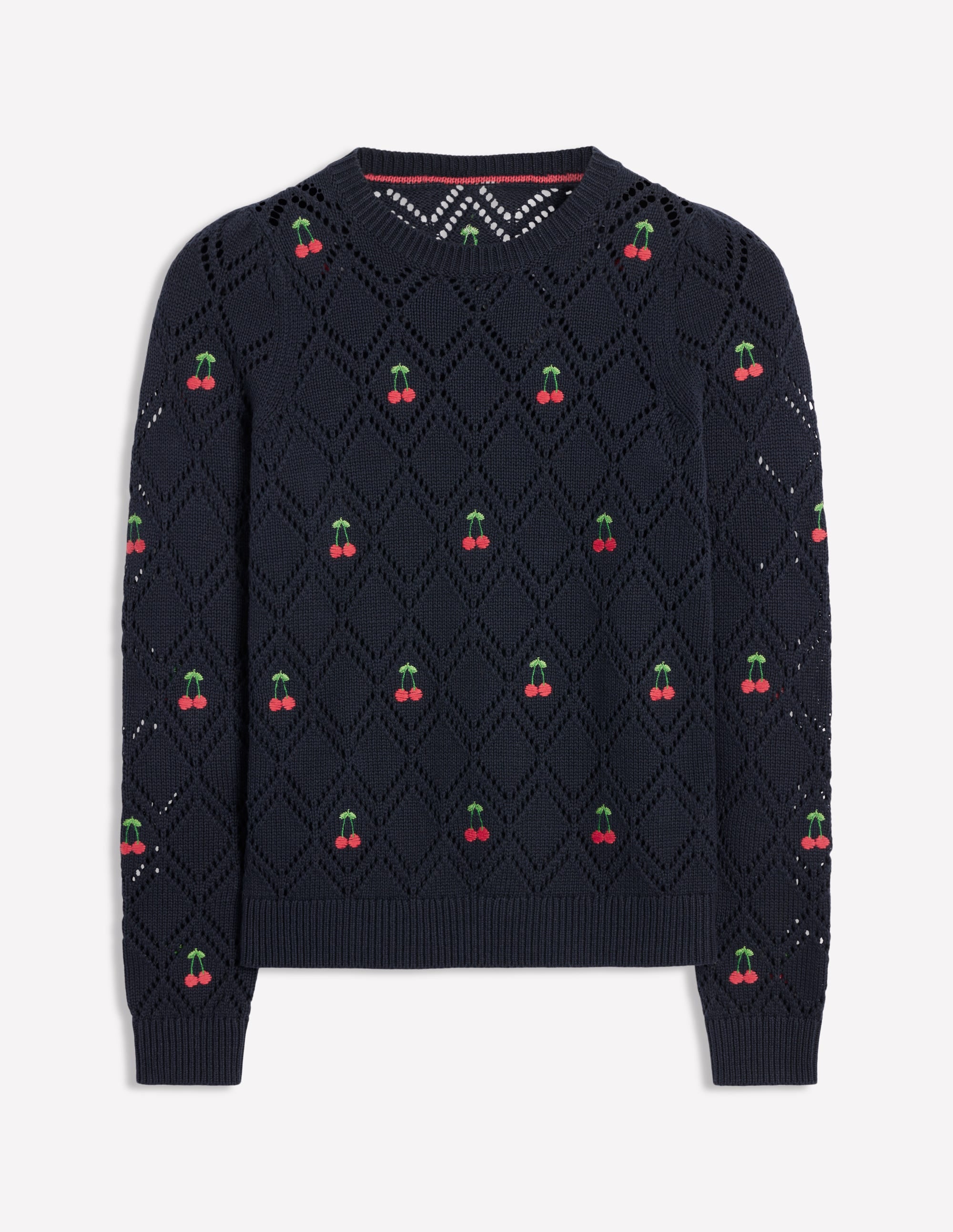 Enid Embroidered Jumper-Navy, Cherries - Image 6