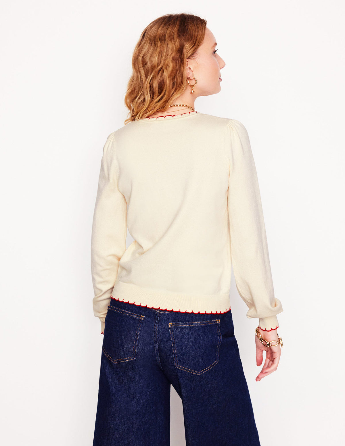 Pru Scallop Trim Jumper-Warm Ivory - Image 3