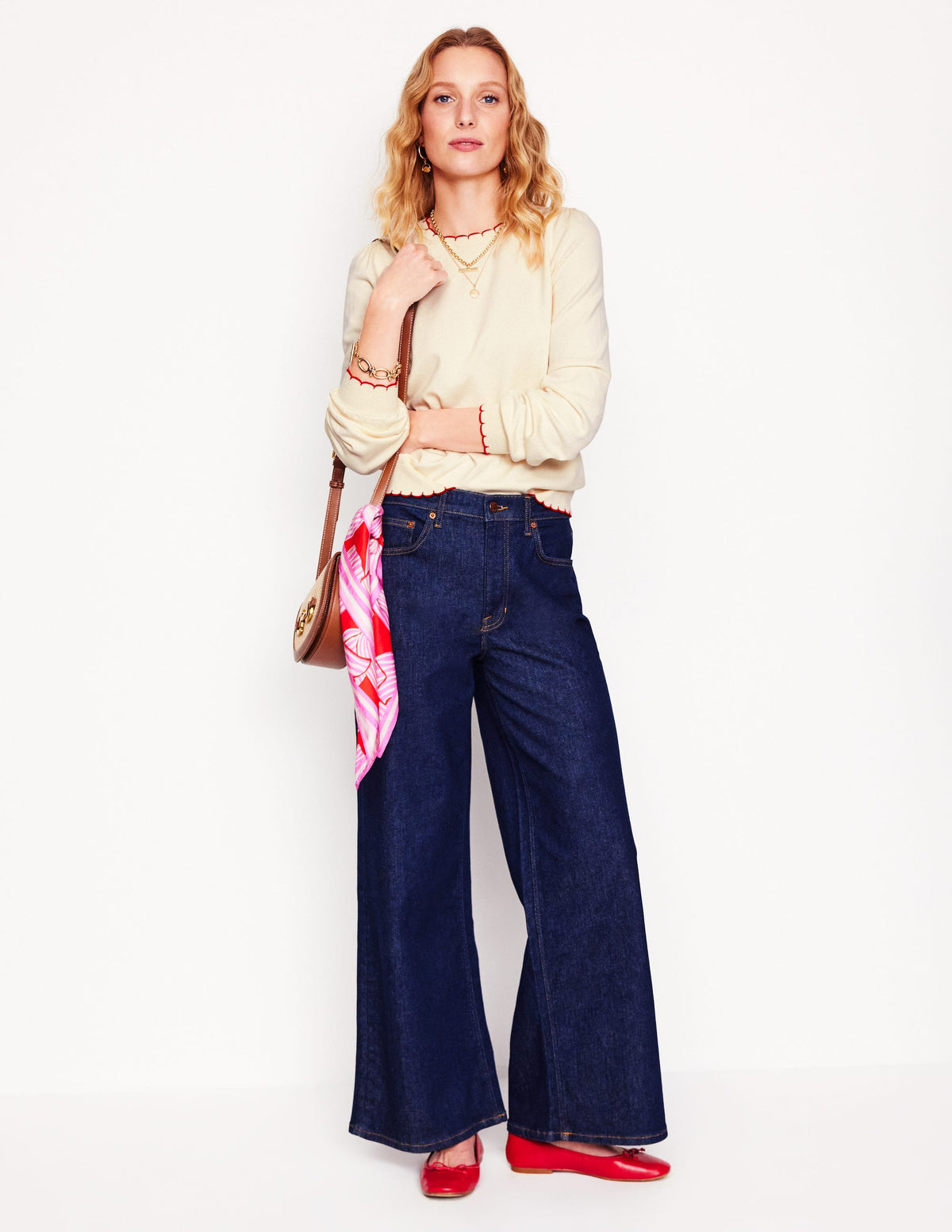 Pru Scallop Trim Jumper-Warm Ivory - Image 4