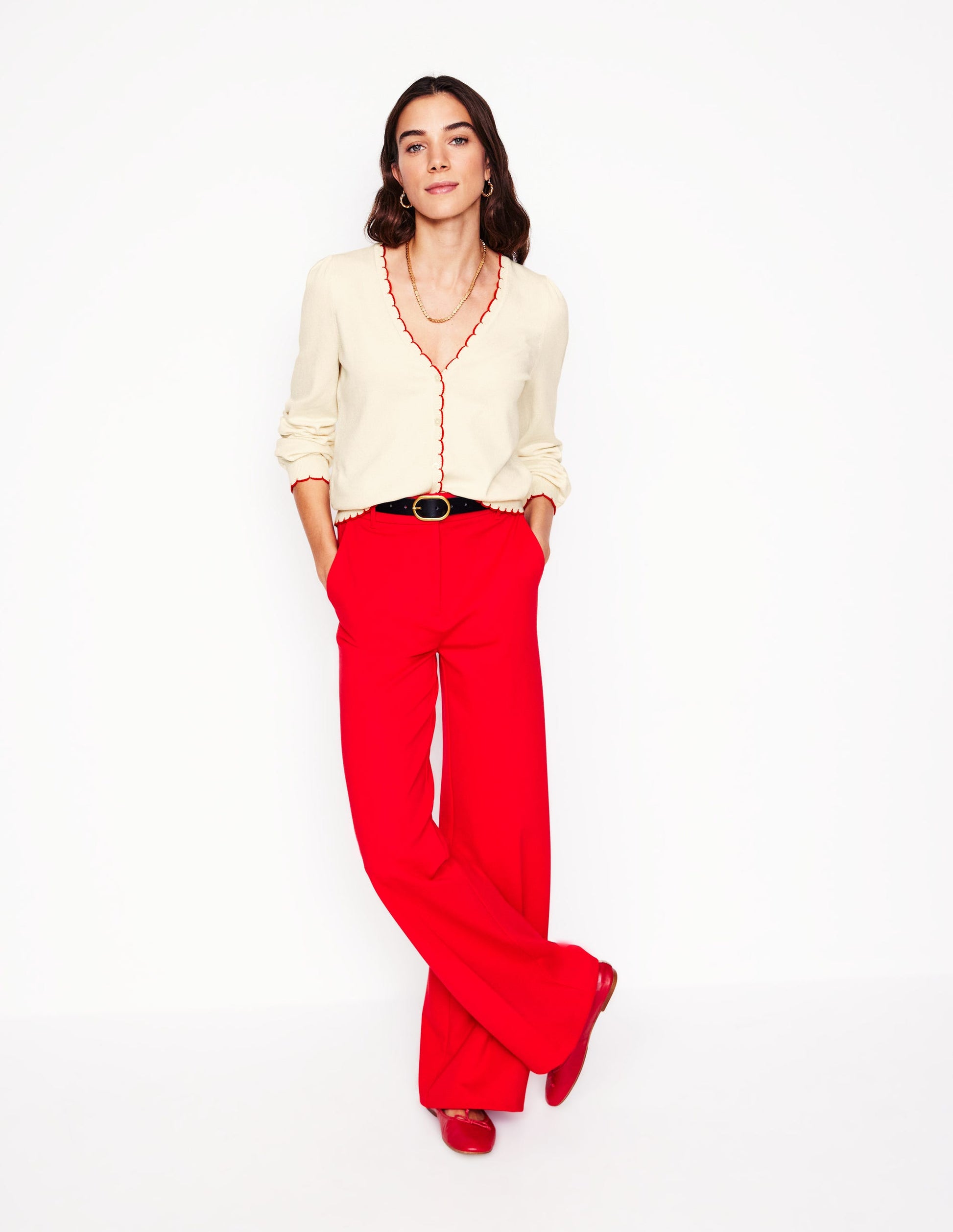 Pru Scallop Trim Cardigan-Warm Ivory-4