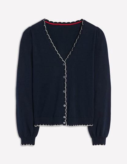 Pru Scallop Trim Cardigan-Navy-5