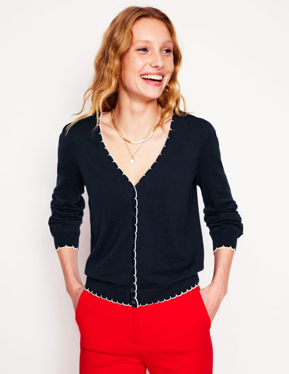 Pru Scallop Trim Cardigan-Navy-1