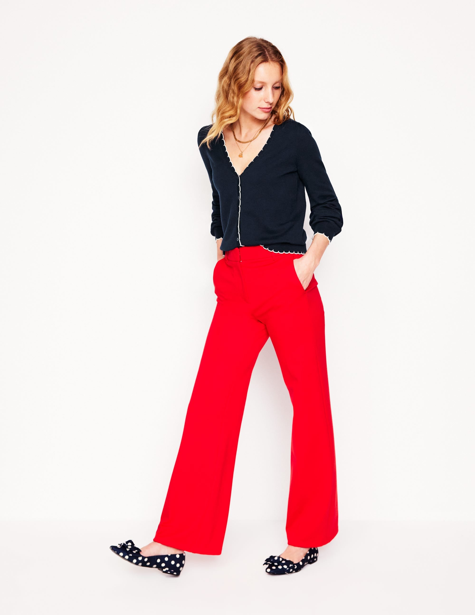 Pru Scallop Trim Cardigan-Navy - Image 4