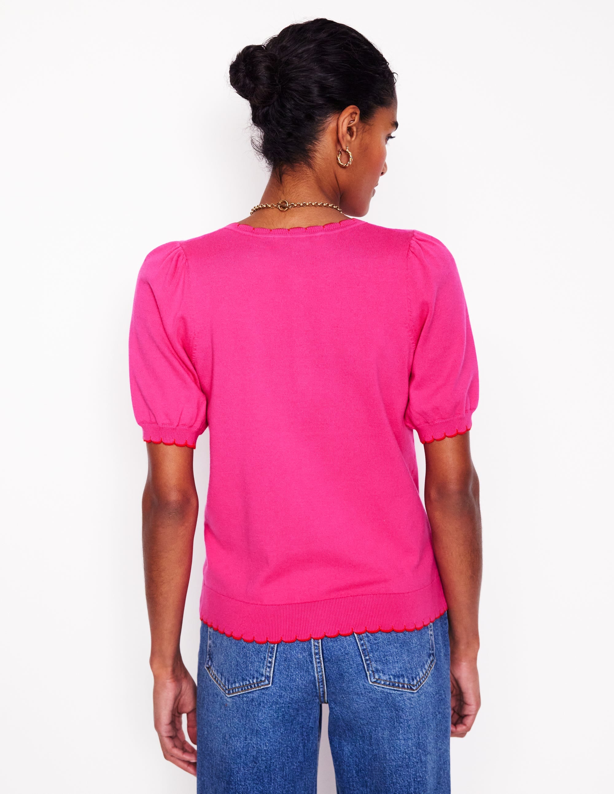 Pru Scallop Trim T-shirt-Pink Peony - Image 3