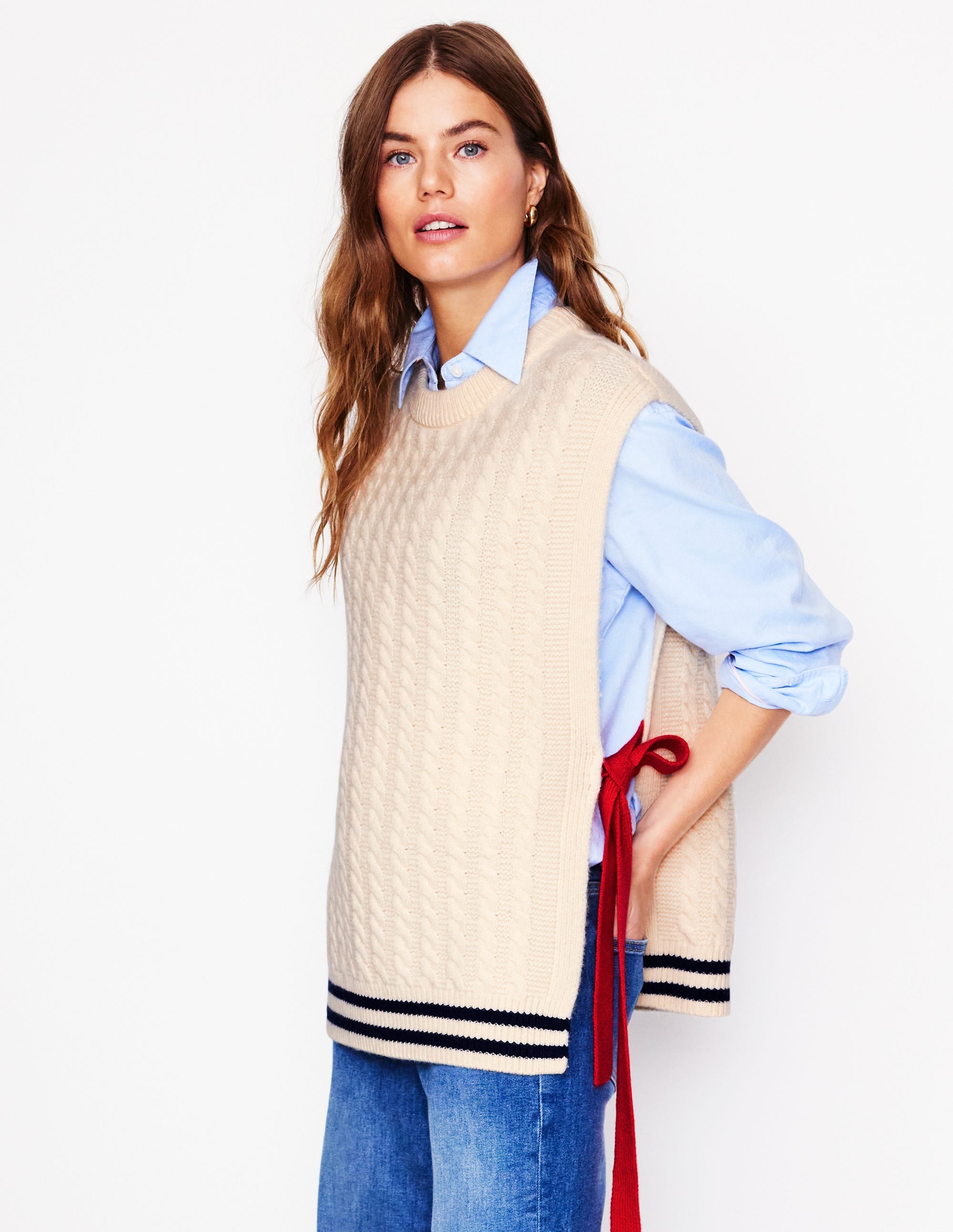 Cable Knit Wool Tabard-Warm Ivory - Image 1