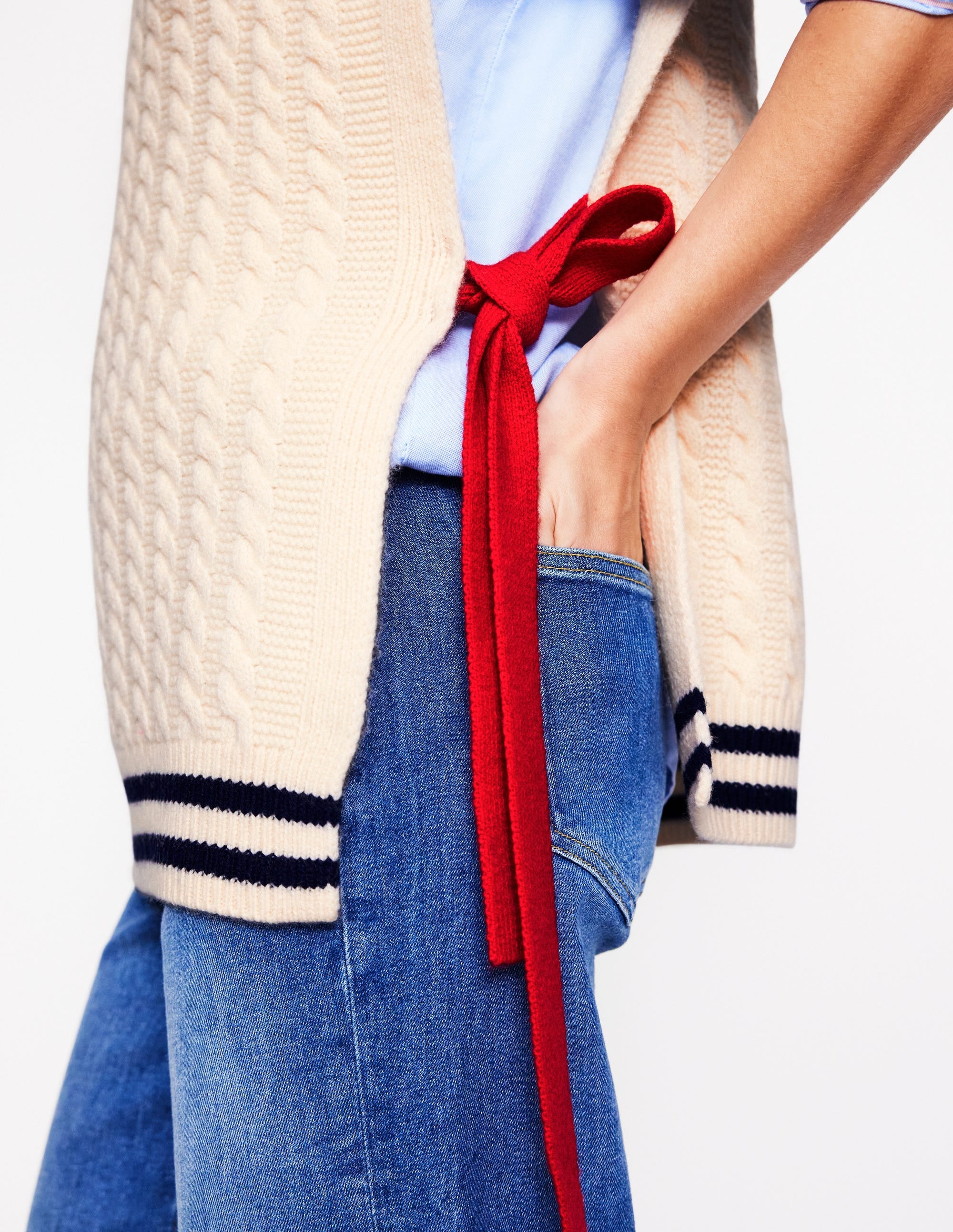 Cable Knit Wool Tabard-Warm Ivory - Image 2