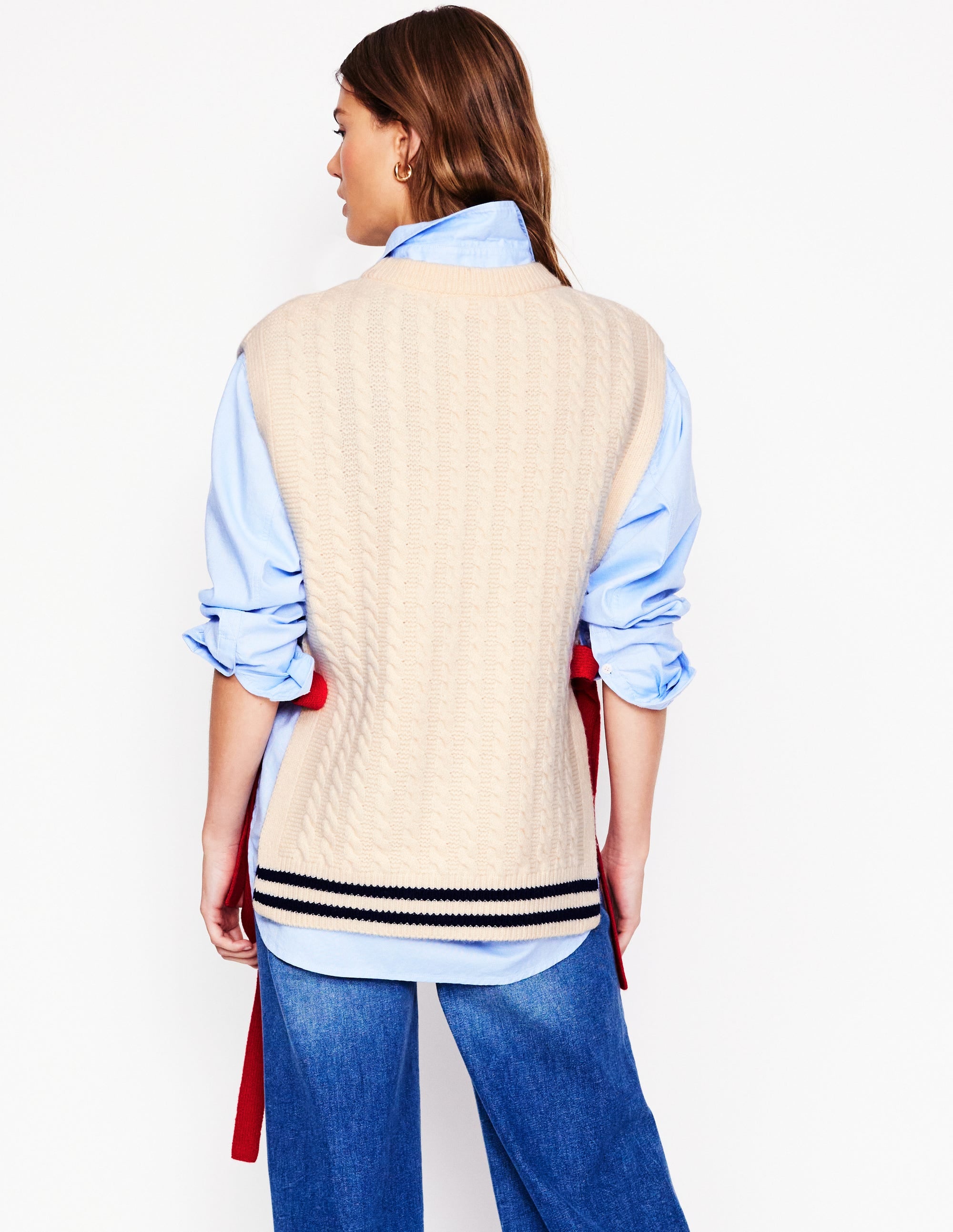 Cable Knit Wool Tabard-Warm Ivory - Image 3