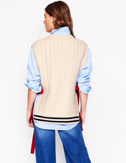 Cable Knit Wool Tabard-Warm Ivory-3