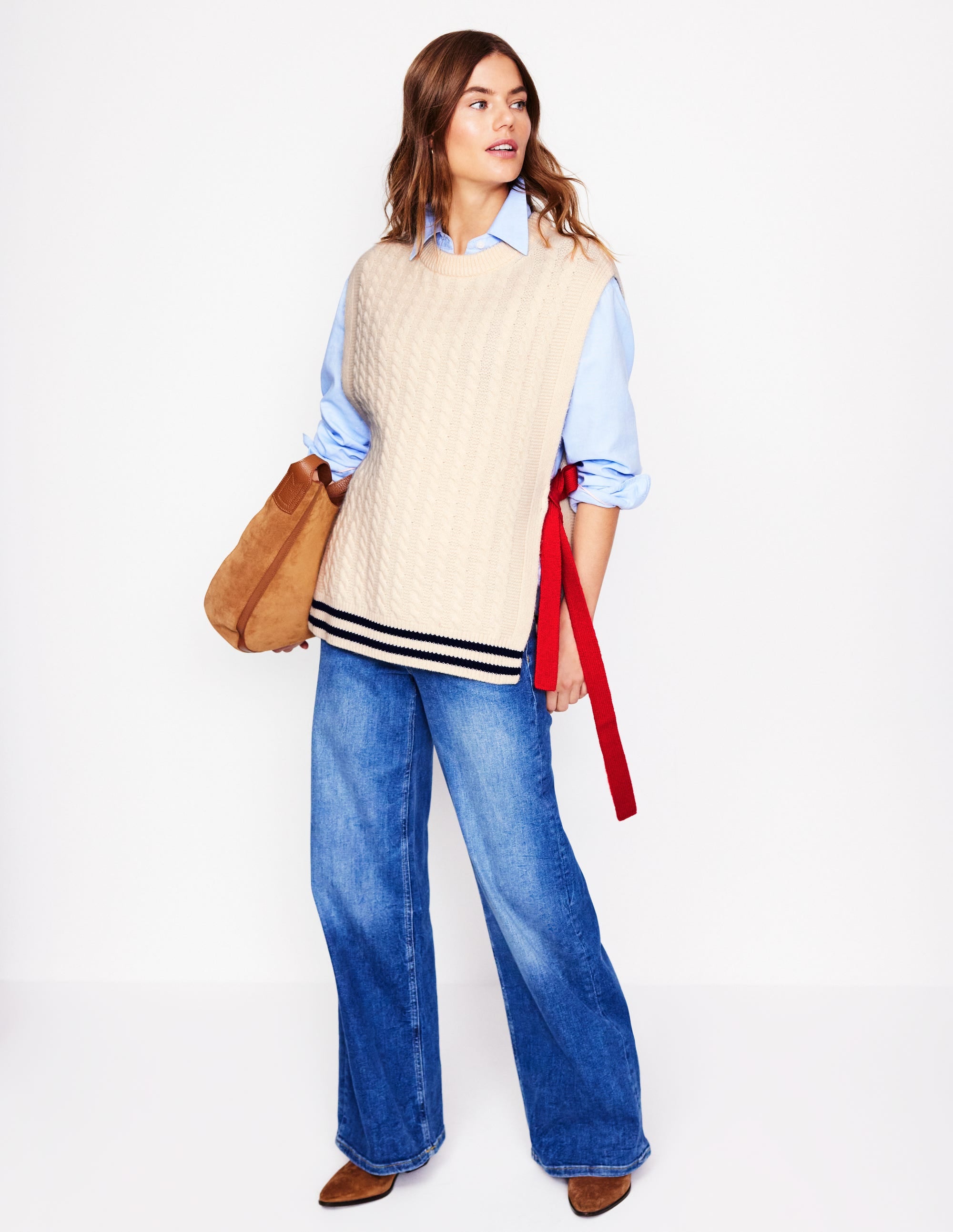 Cable Knit Wool Tabard-Warm Ivory - Image 4