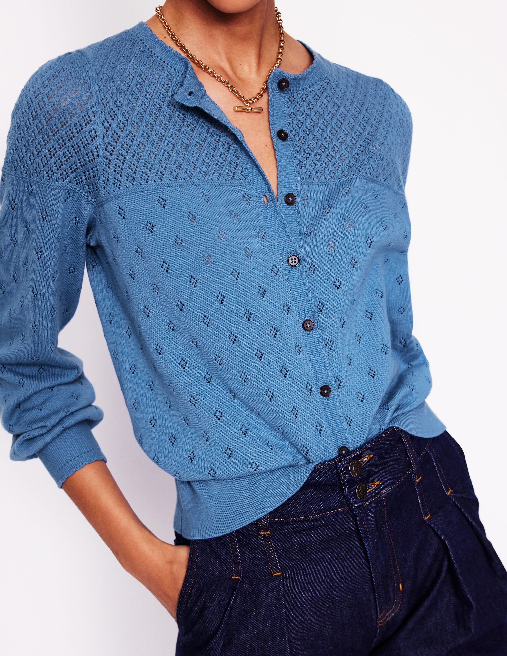 Rosalie Pointelle Cardigan-Blue River Blue - Image 2