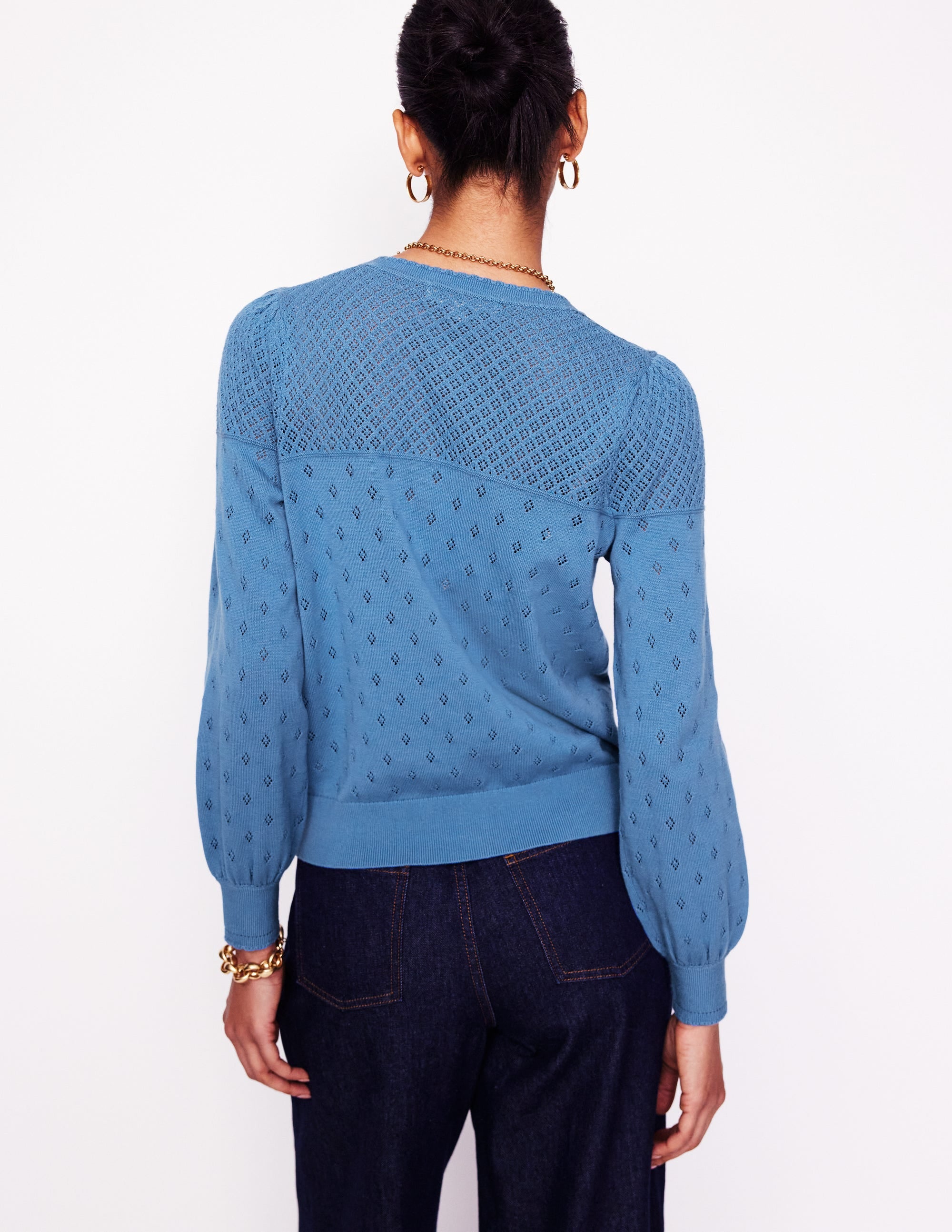 Rosalie Pointelle Cardigan-Blue River Blue - Image 3