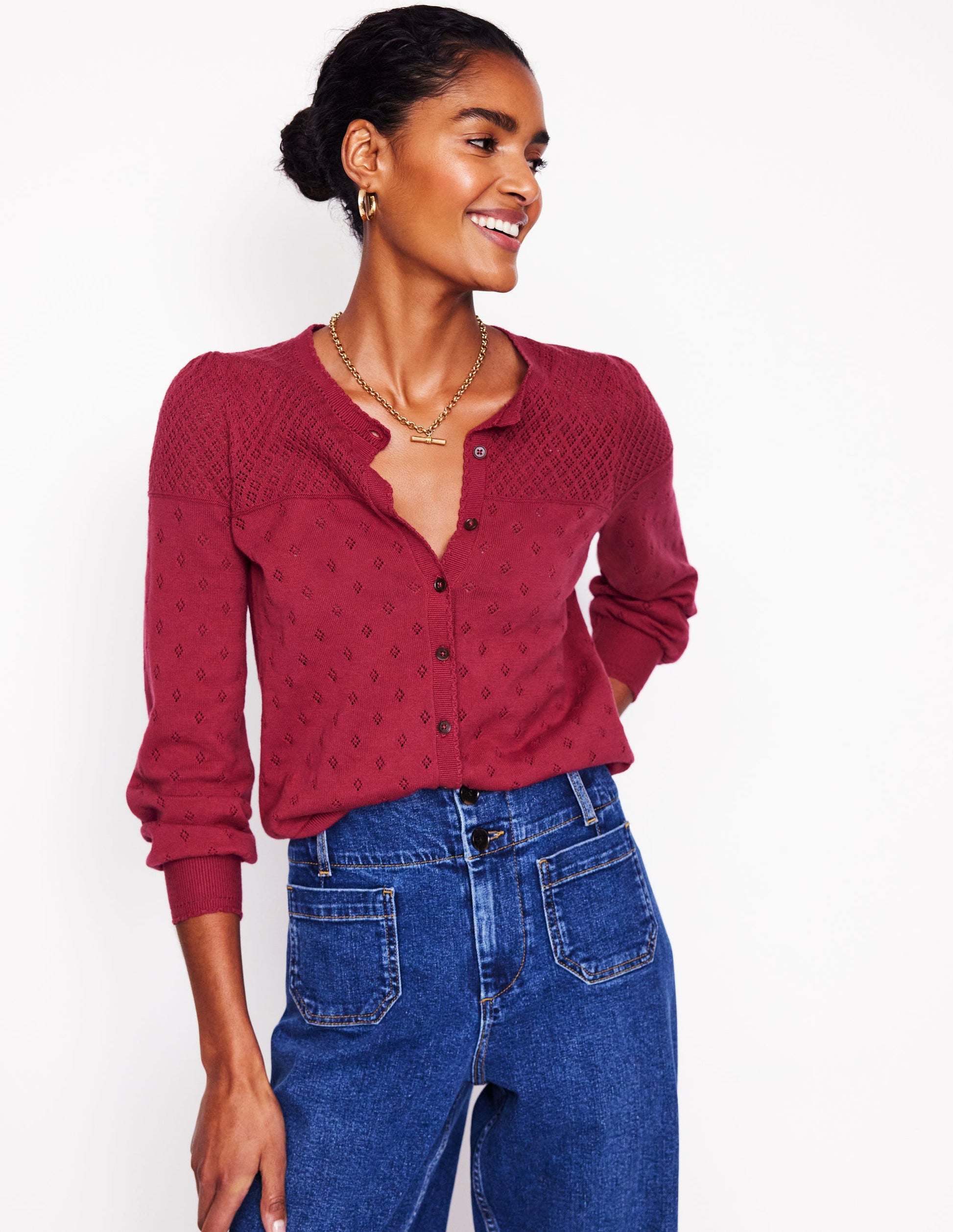 Rosalie Pointelle Cardigan-Terracotta Red-1