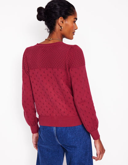 Rosalie Pointelle Cardigan-Terracotta Red-3