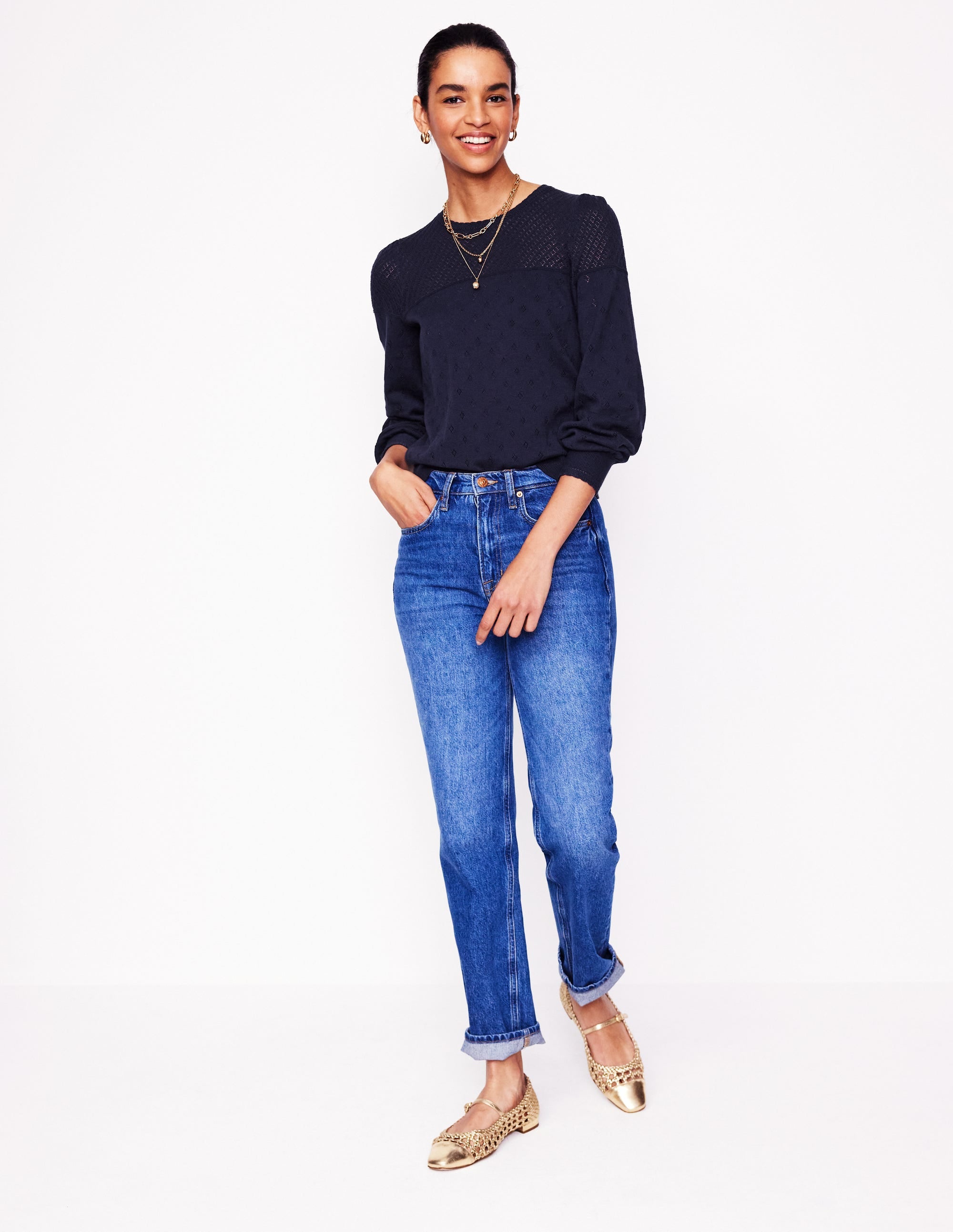 Rosalie Pointelle Jumper-Navy - Image 4
