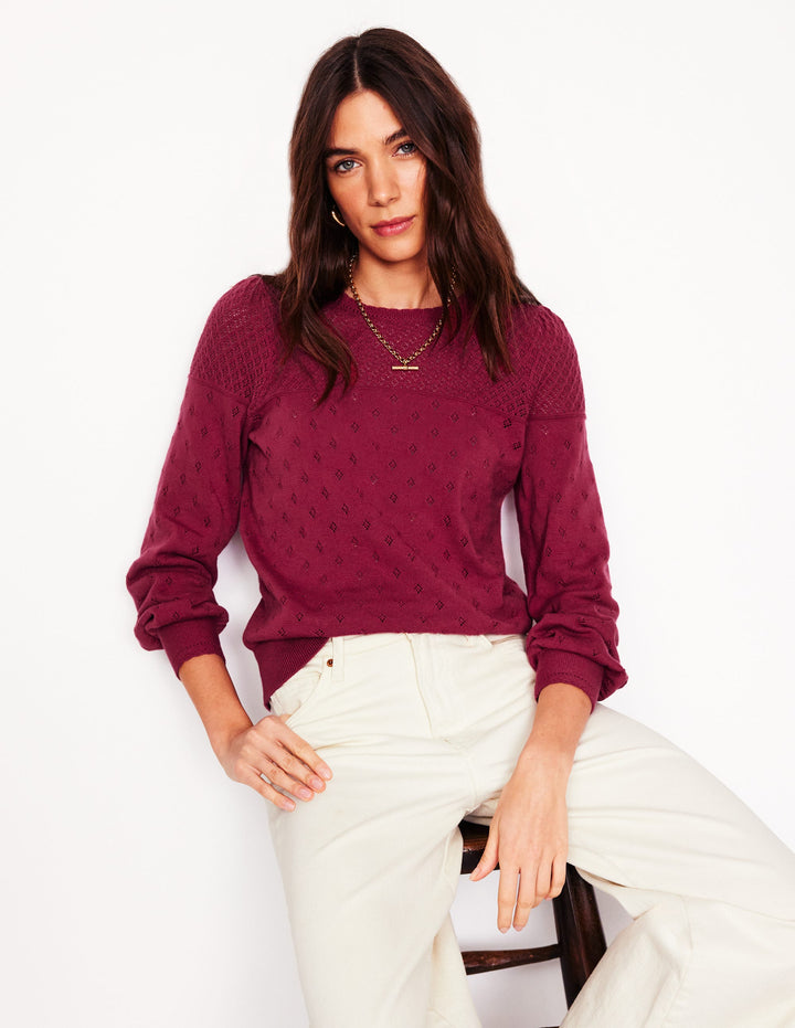 Rosalie Pointelle Jumper-Terracotta Red