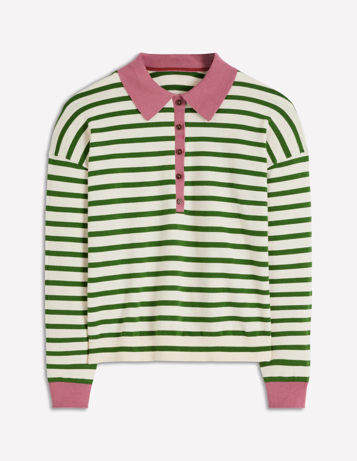 Lara Cotton Henley Jumper-Warm Ivory, Courtyard Stripe - Image 5
