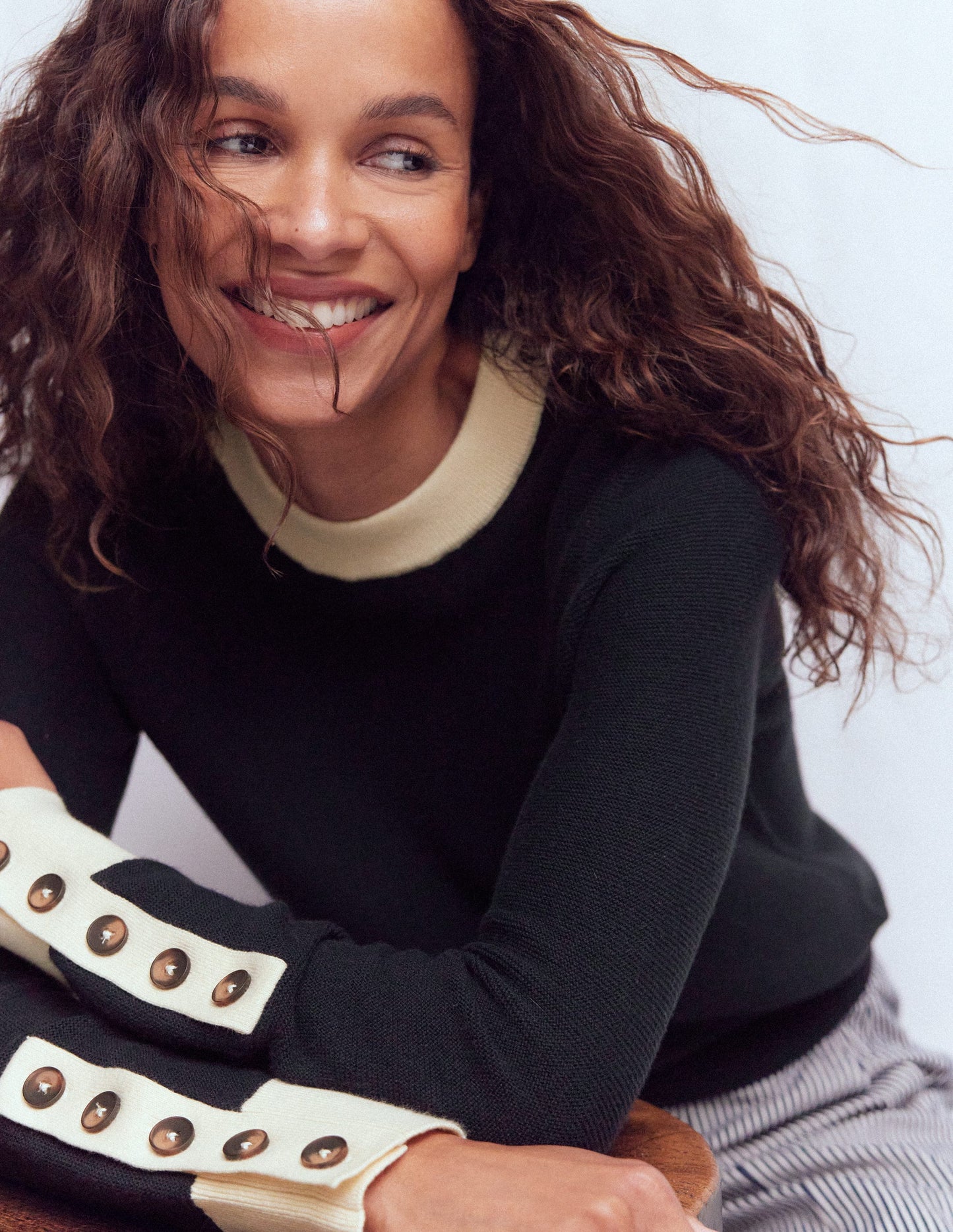 Grace Colour Block Jumper-Navy