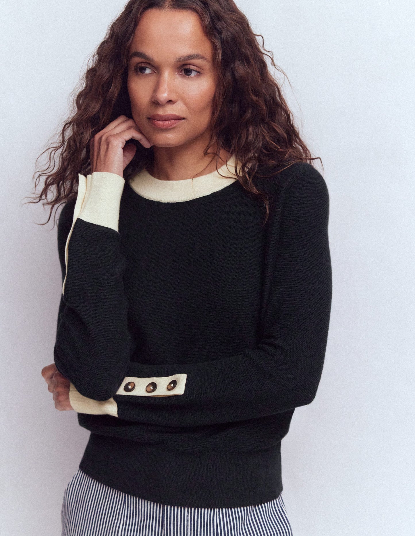 Grace Colour Block Jumper-Navy