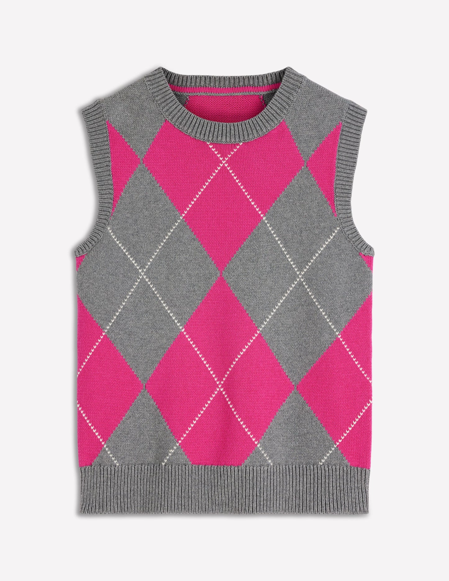 Lucy Cotton Tank-Pink/Grey Argyle