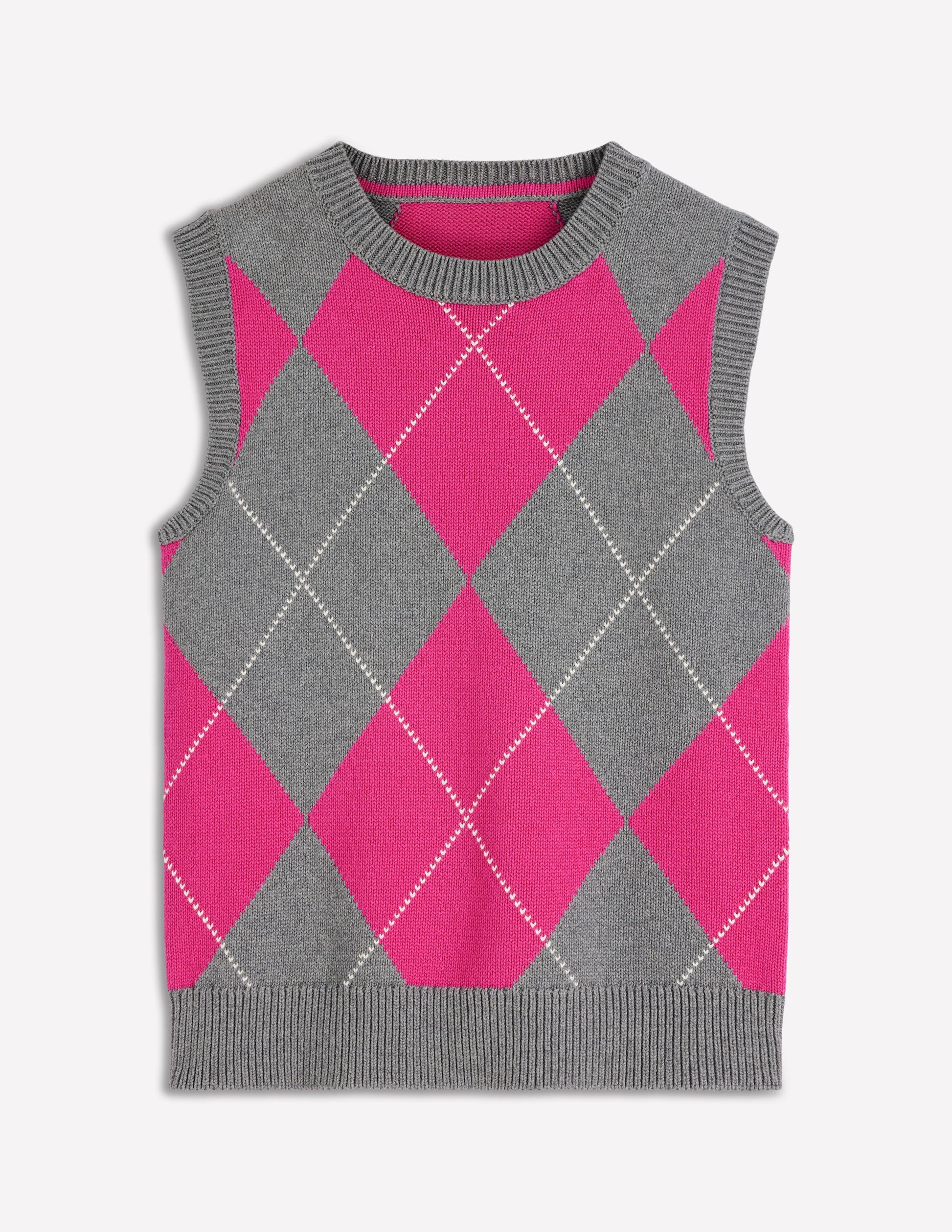 Lucy Cotton Tank-Pink/Grey Argyle-5