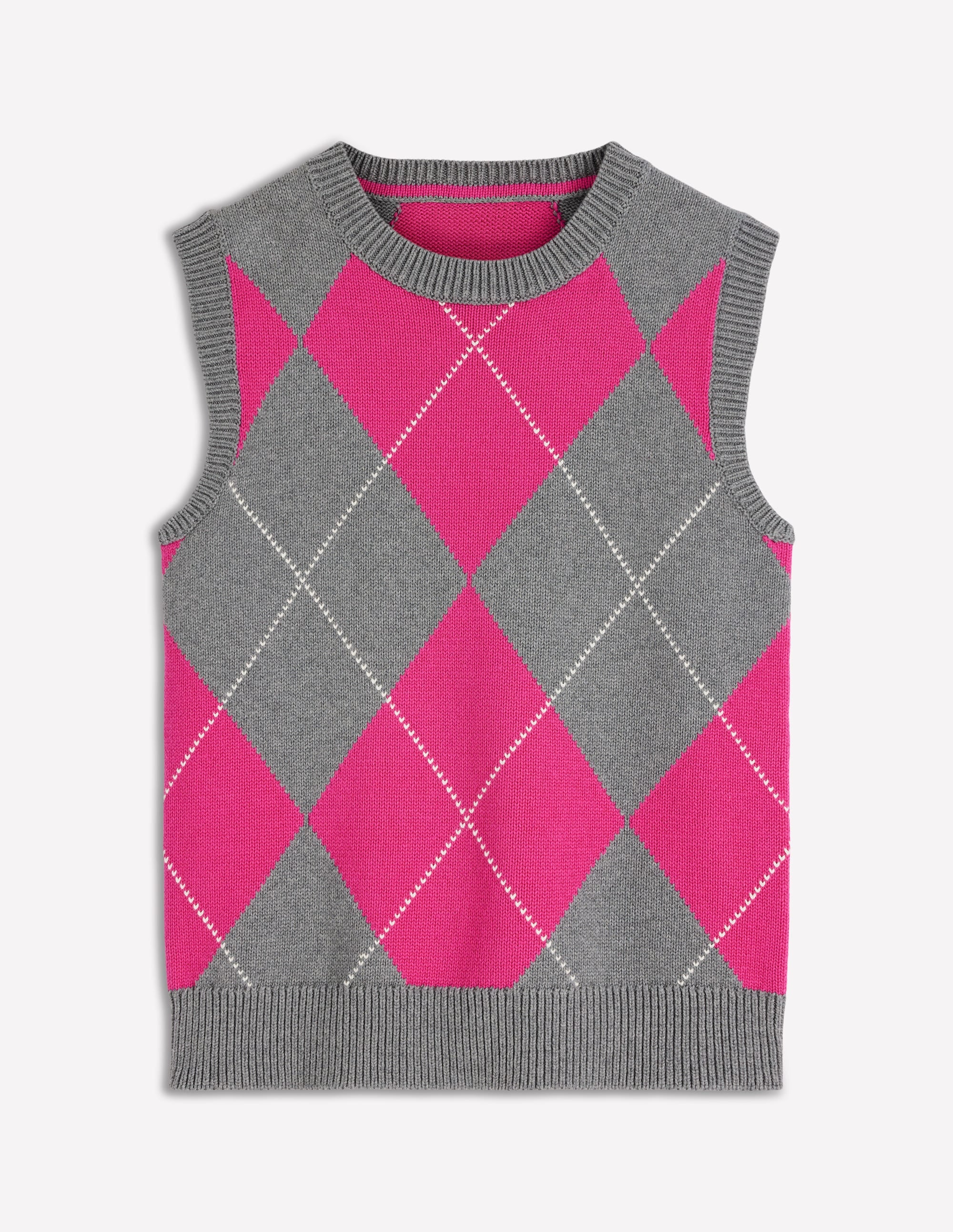 Lucy Cotton Tank-Pink/Grey Argyle - Image 5