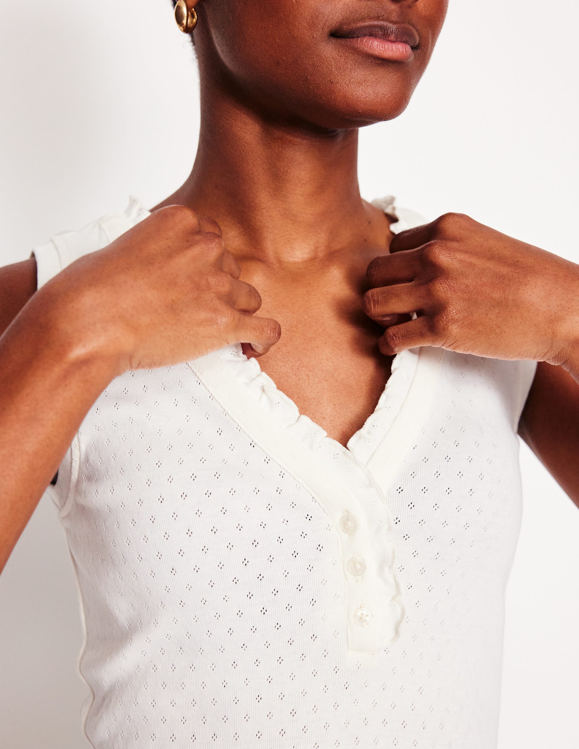 Jersey Henley Pyjama Vest-Ivory - Image 2