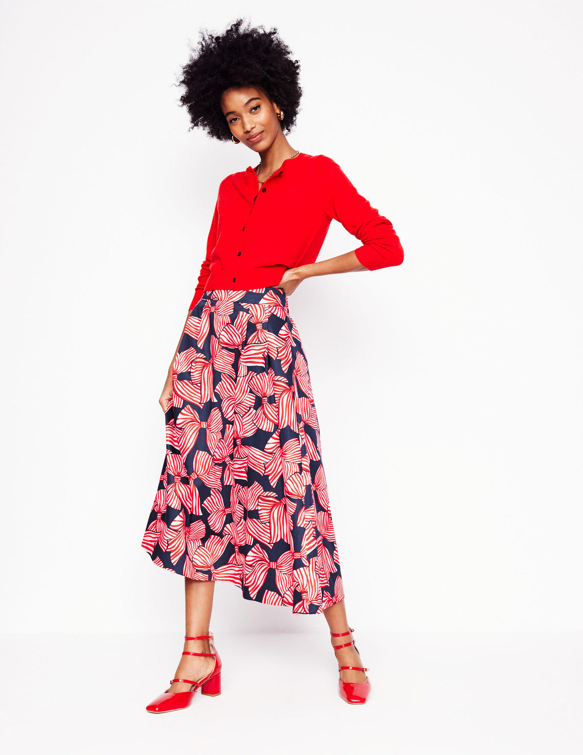 Isabella Cotton Sateen Skirt-French Navy, Bow Scatter - Image 1