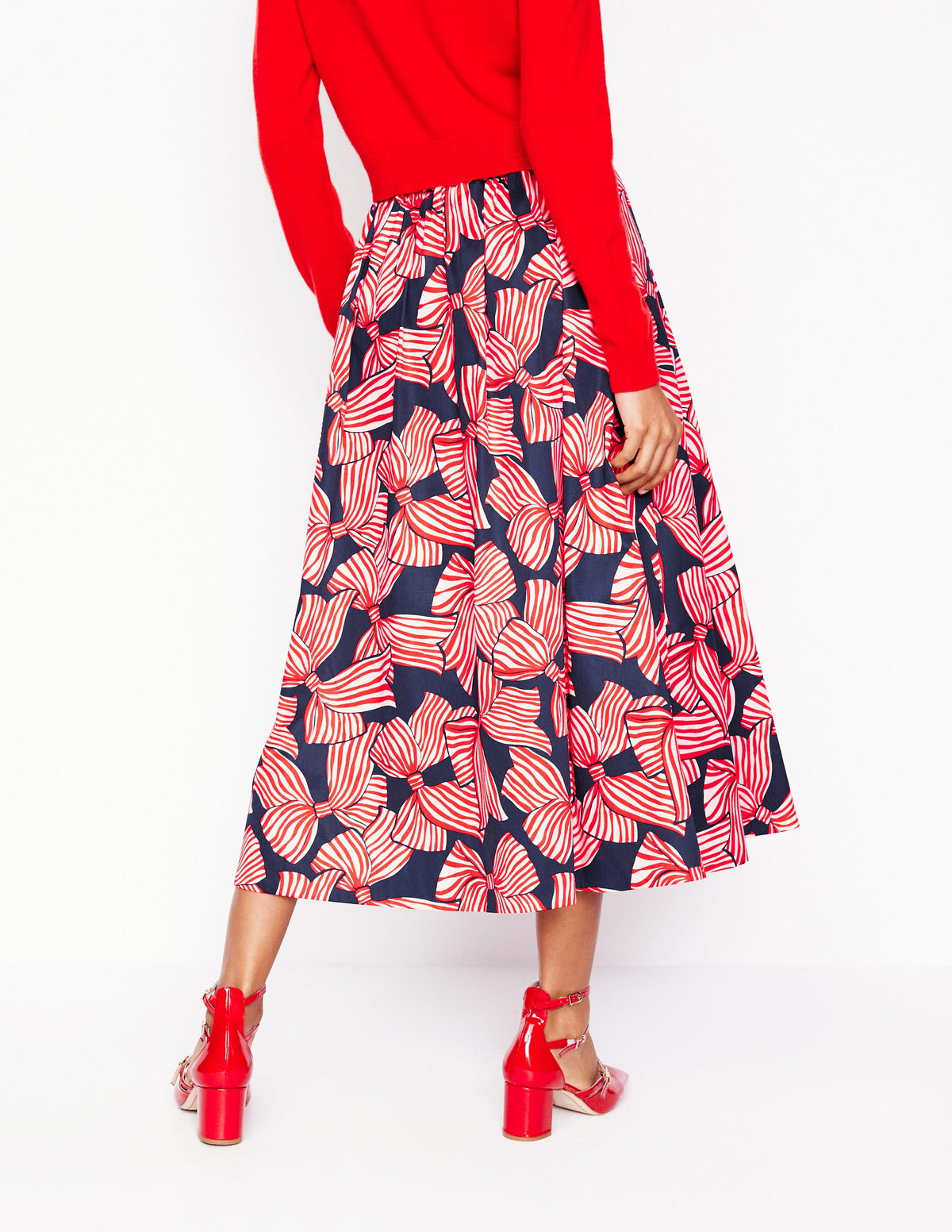 Isabella Cotton Sateen Skirt-French Navy, Bow Scatter - Image 2