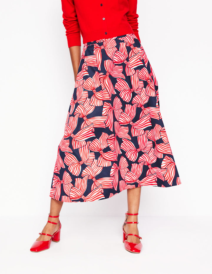 Isabella Cotton Sateen Skirt-French Navy, Bow Scatter