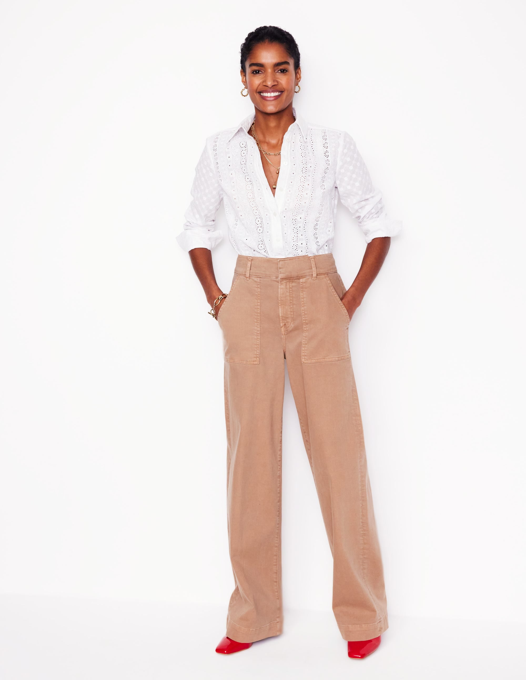 Wide Leg Cargo Trousers-Cappuccino - Image 1