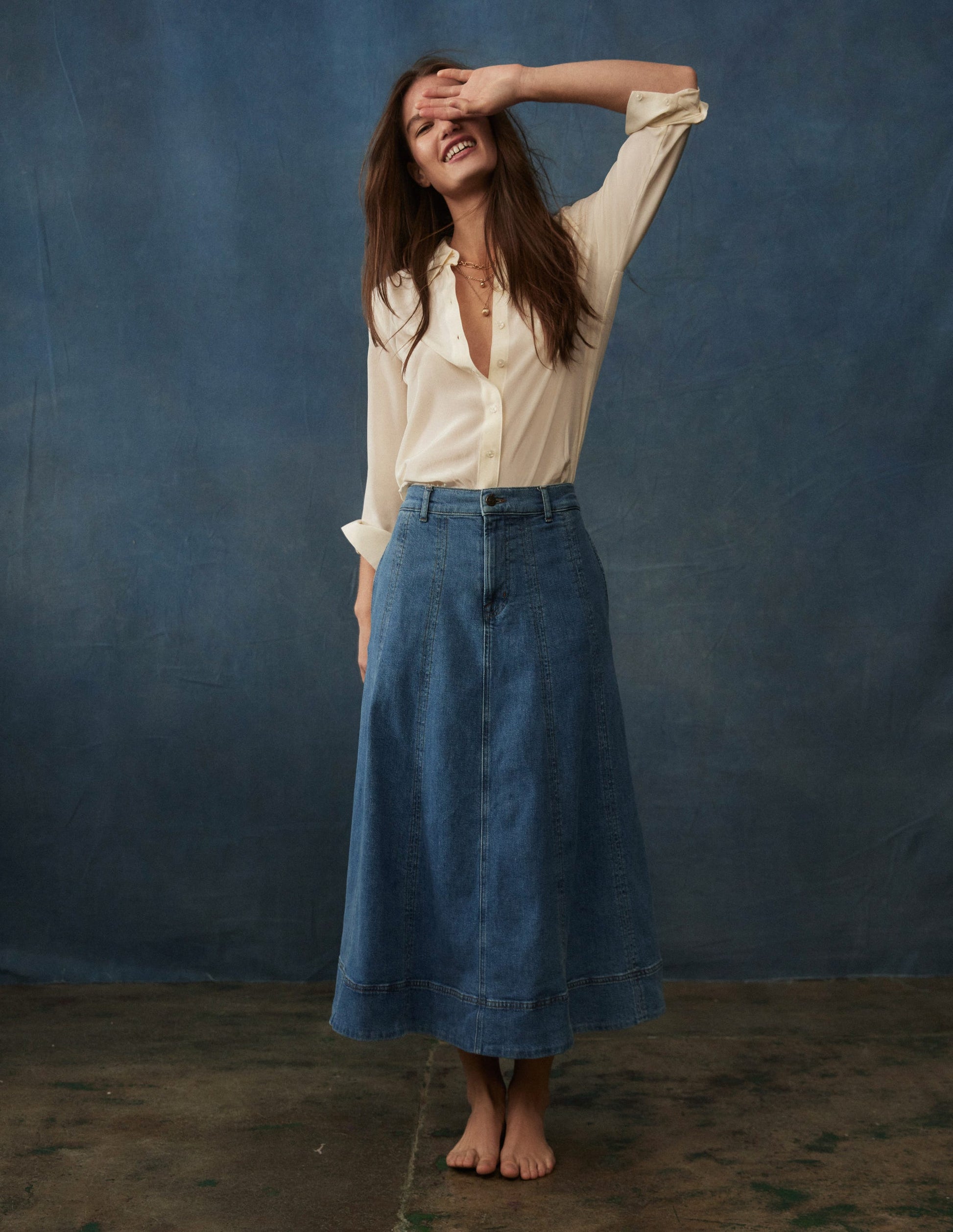 Panelled Full Denim Skirt-Mid Vintage Boden UK - Main Image