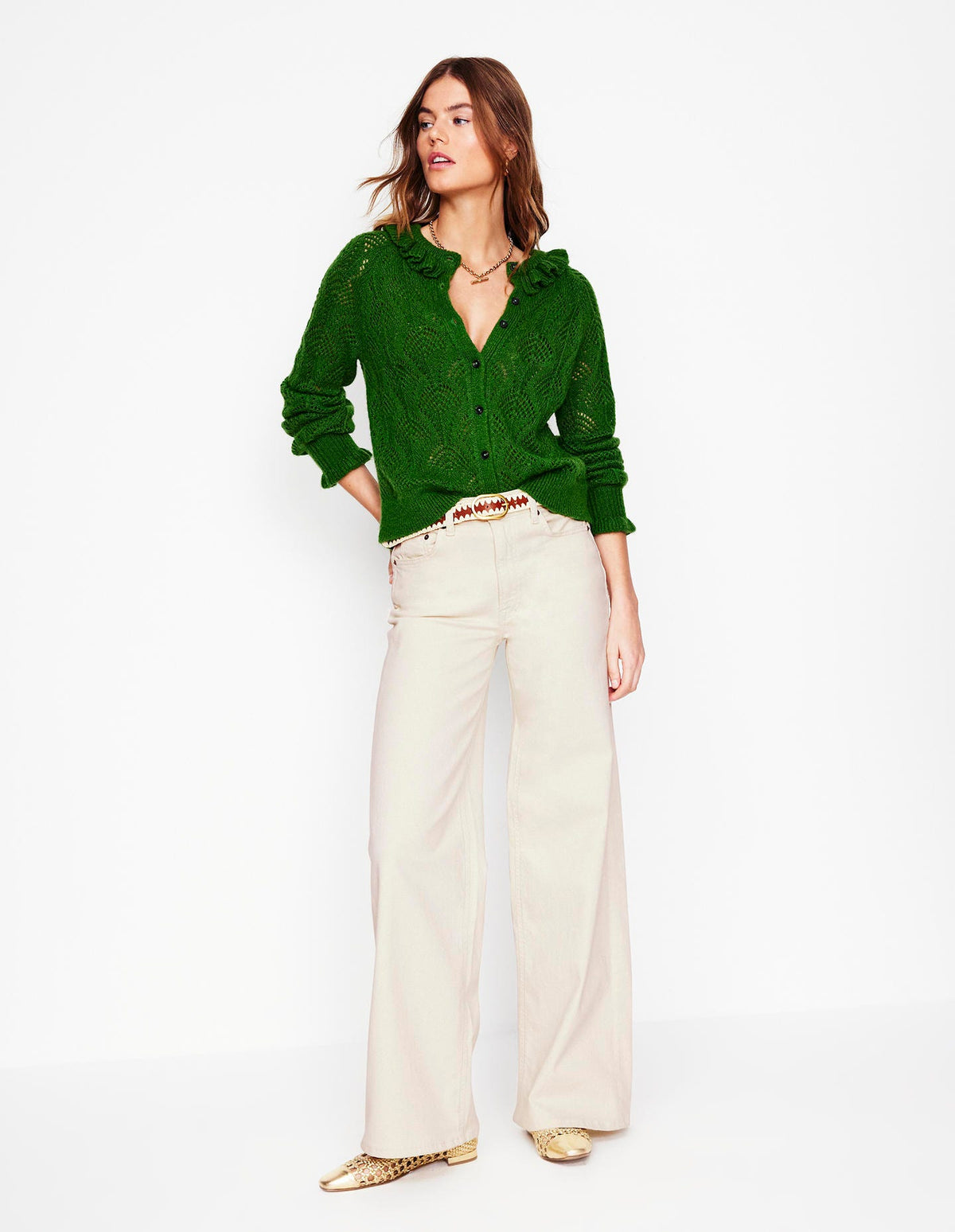 High Rise Wide Leg Jeans-Ecru - Image 1
