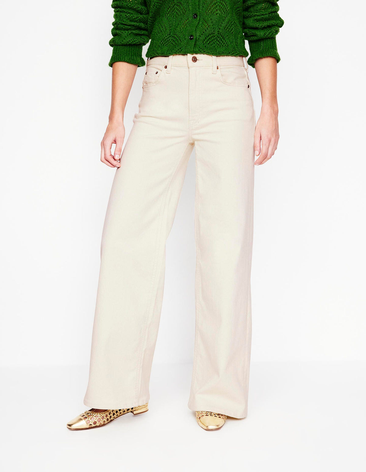 High Rise Wide Leg Jeans-Ecru - Image 2