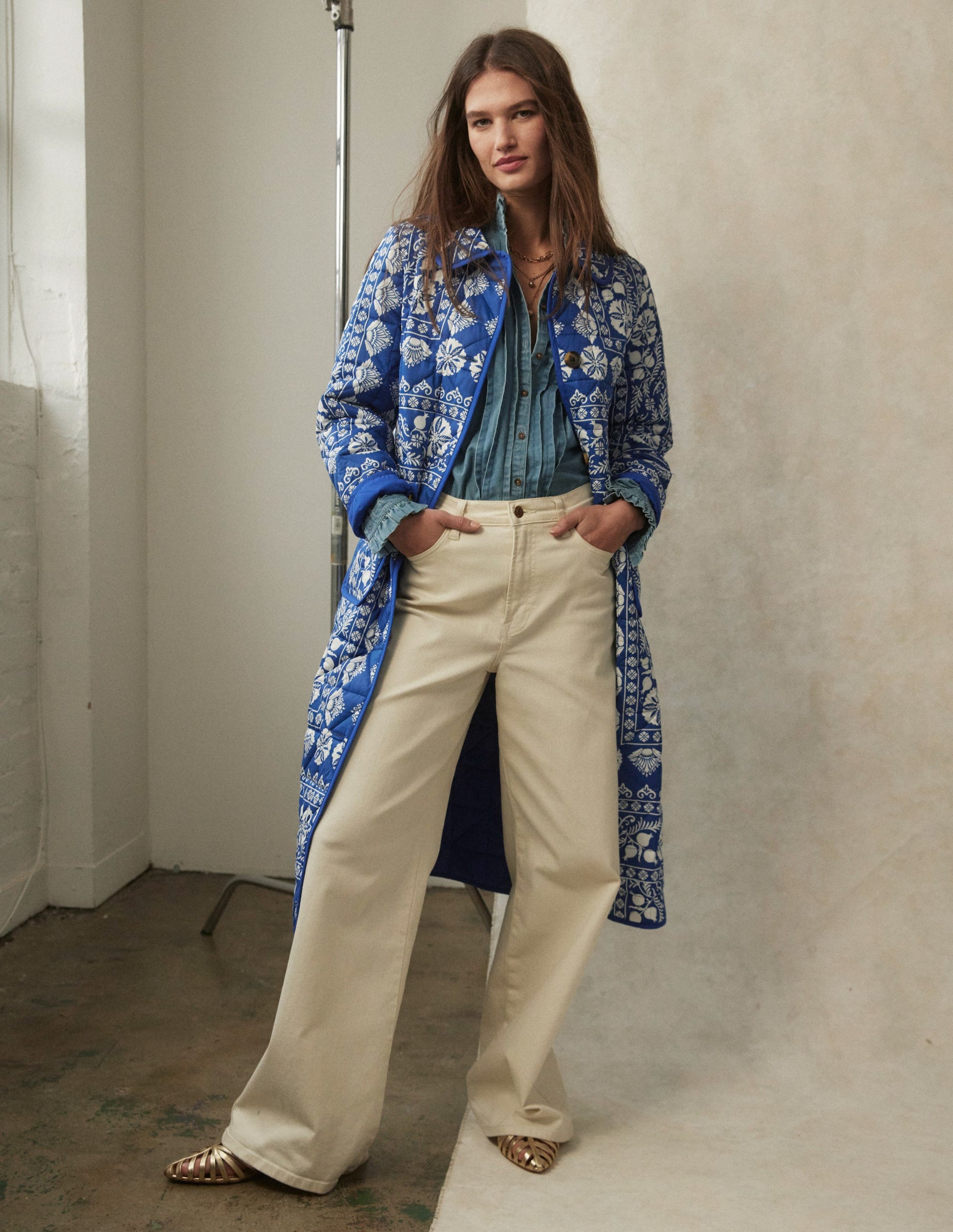 High Rise Wide Leg Jeans-Ecru Boden UK - Main Image