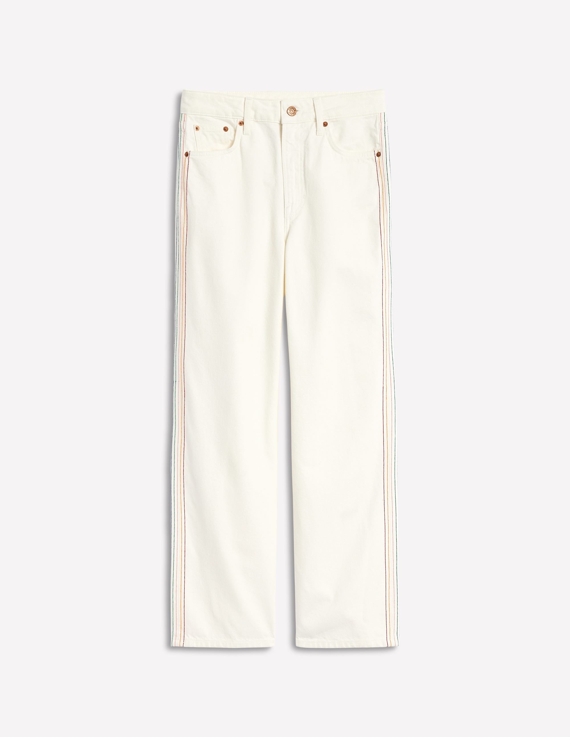 High Rise Straight Crop Jeans-Off White w/ Embroidery - Image 2