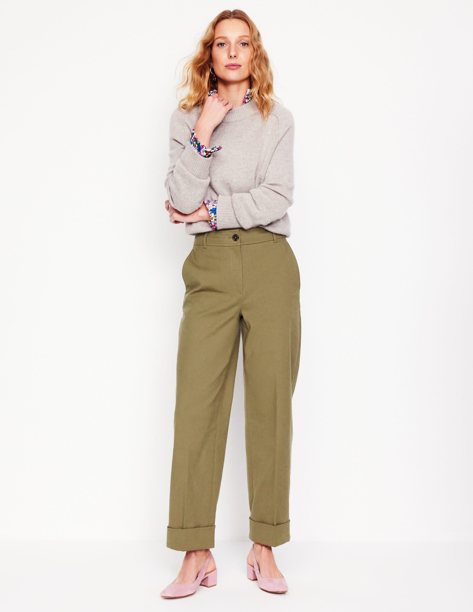 Turn Up Trousers-Warm Olive - Image 1