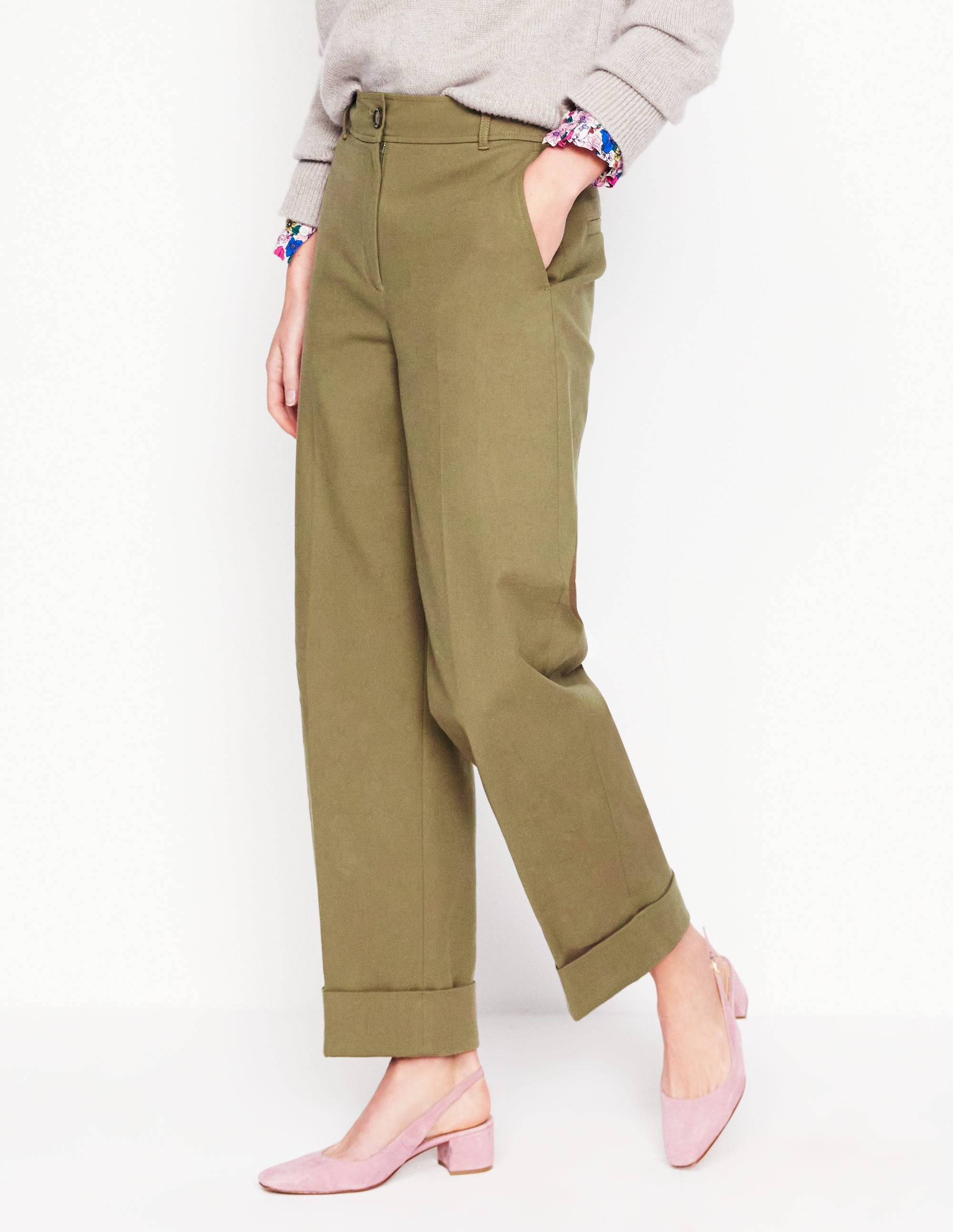 Turn Up Trousers-Warm Olive - Image 4
