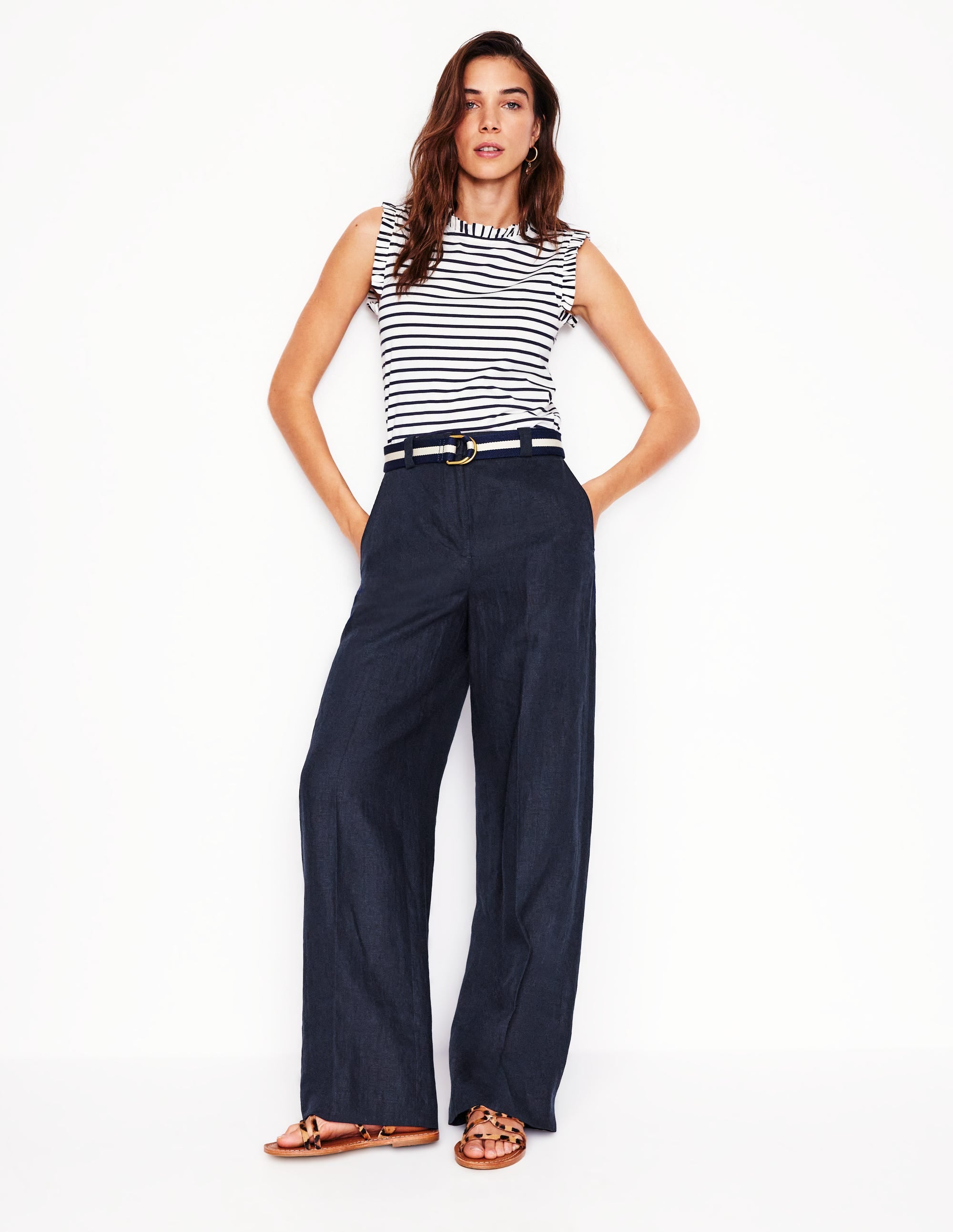 Westbourne Linen Trousers-Navy - Image 1