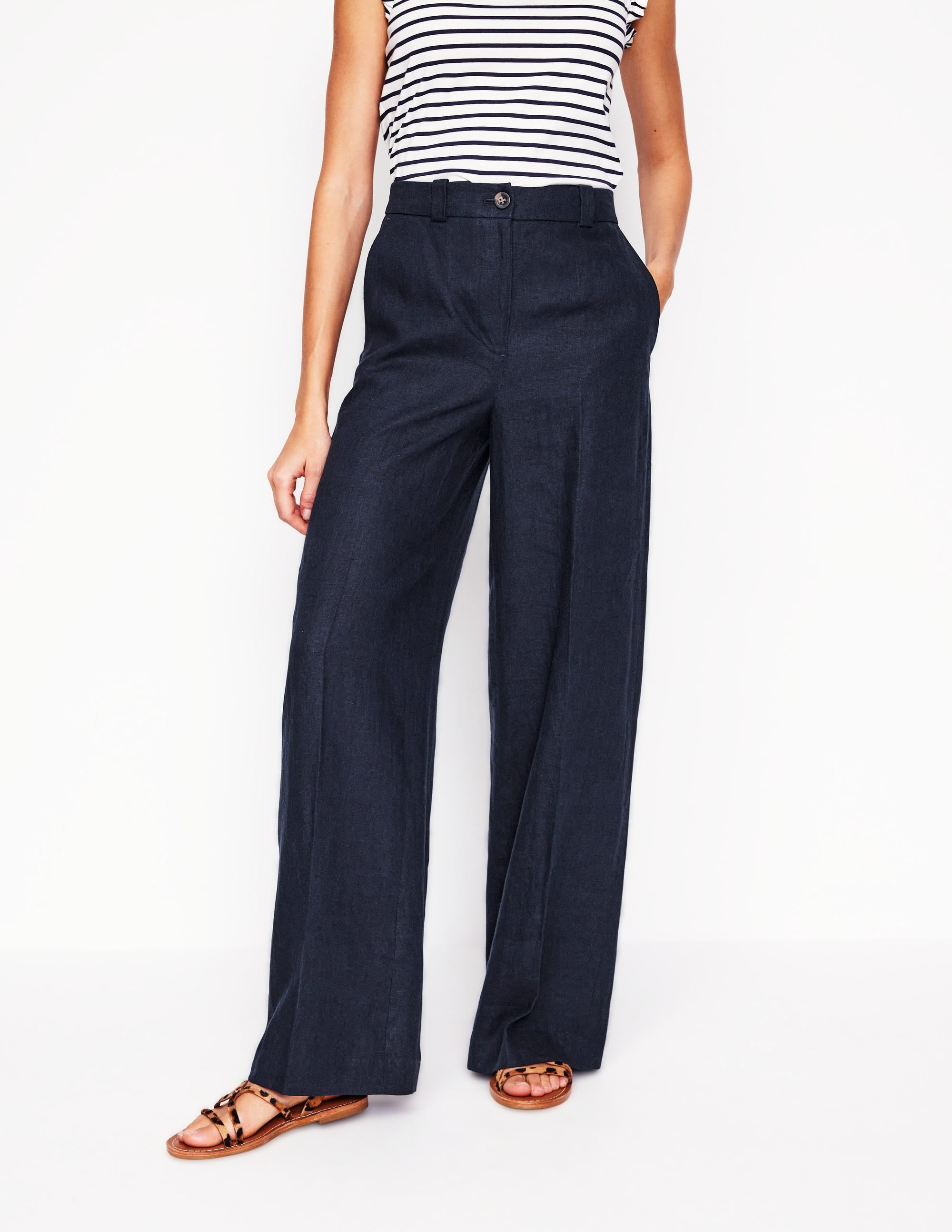 Westbourne Linen Trousers-Navy - Image 3
