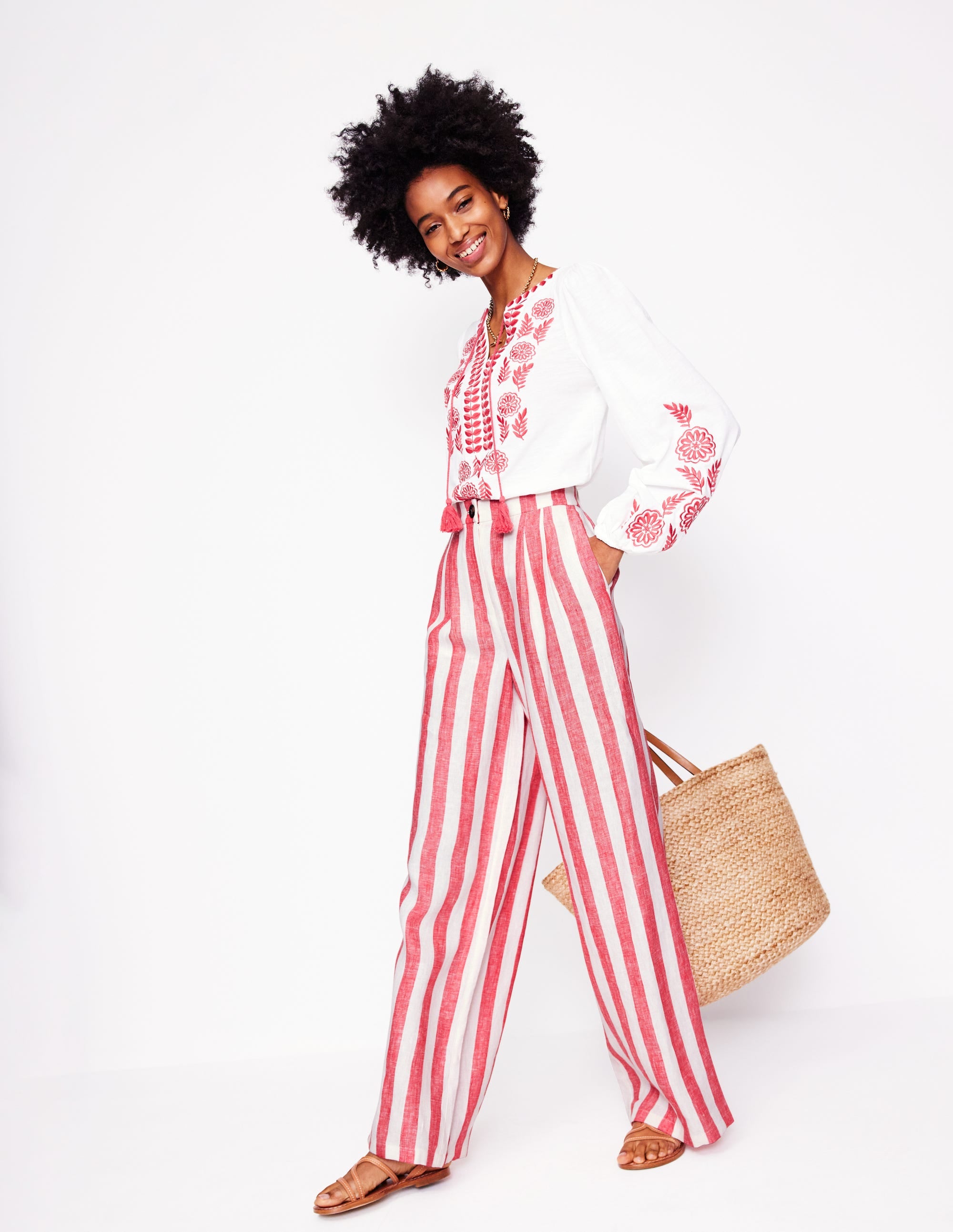 Dulwich Linen Trousers-Strawberry Tart Red  Stripe - Image 1
