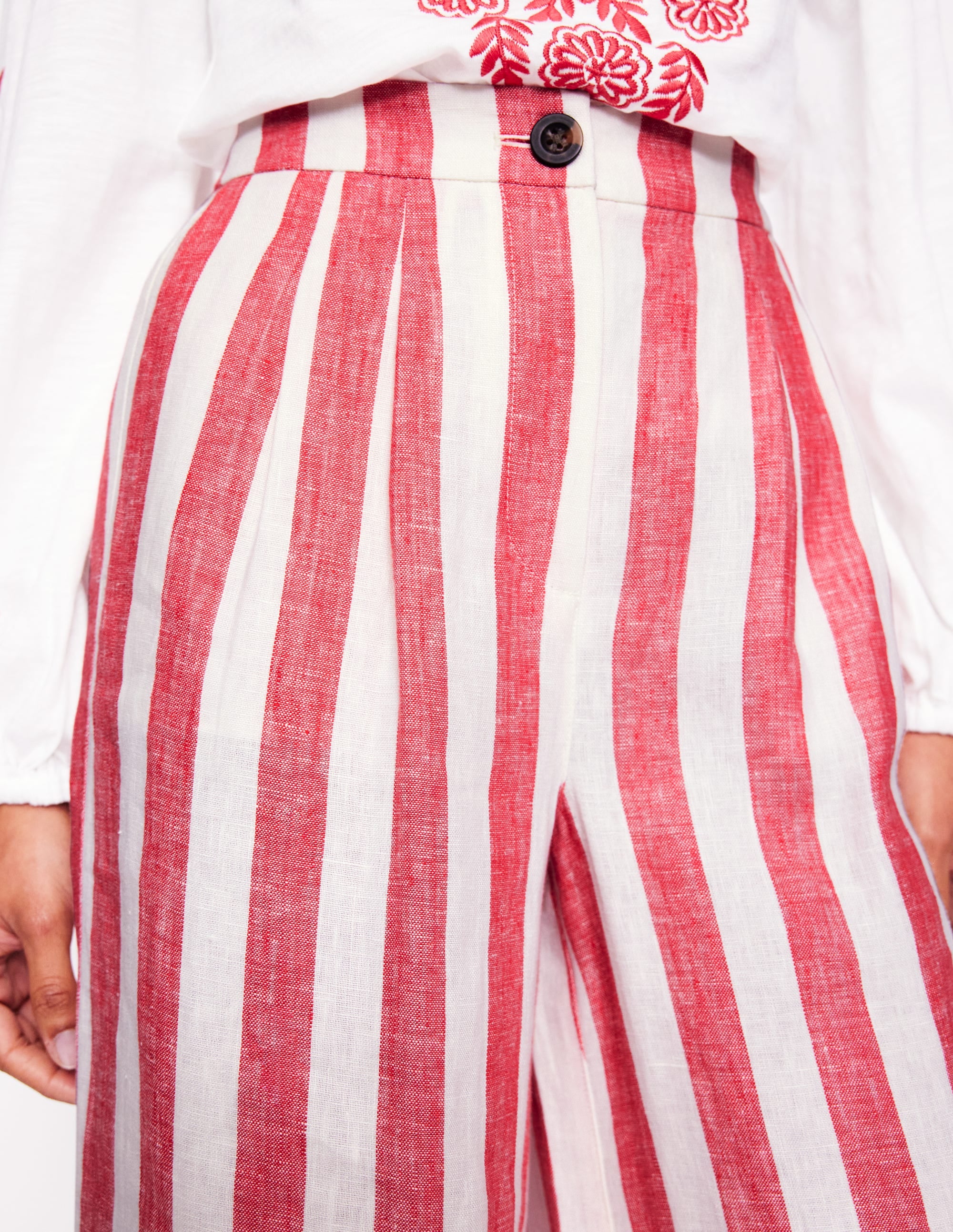 Dulwich Linen Trousers-Strawberry Tart Red  Stripe - Image 3