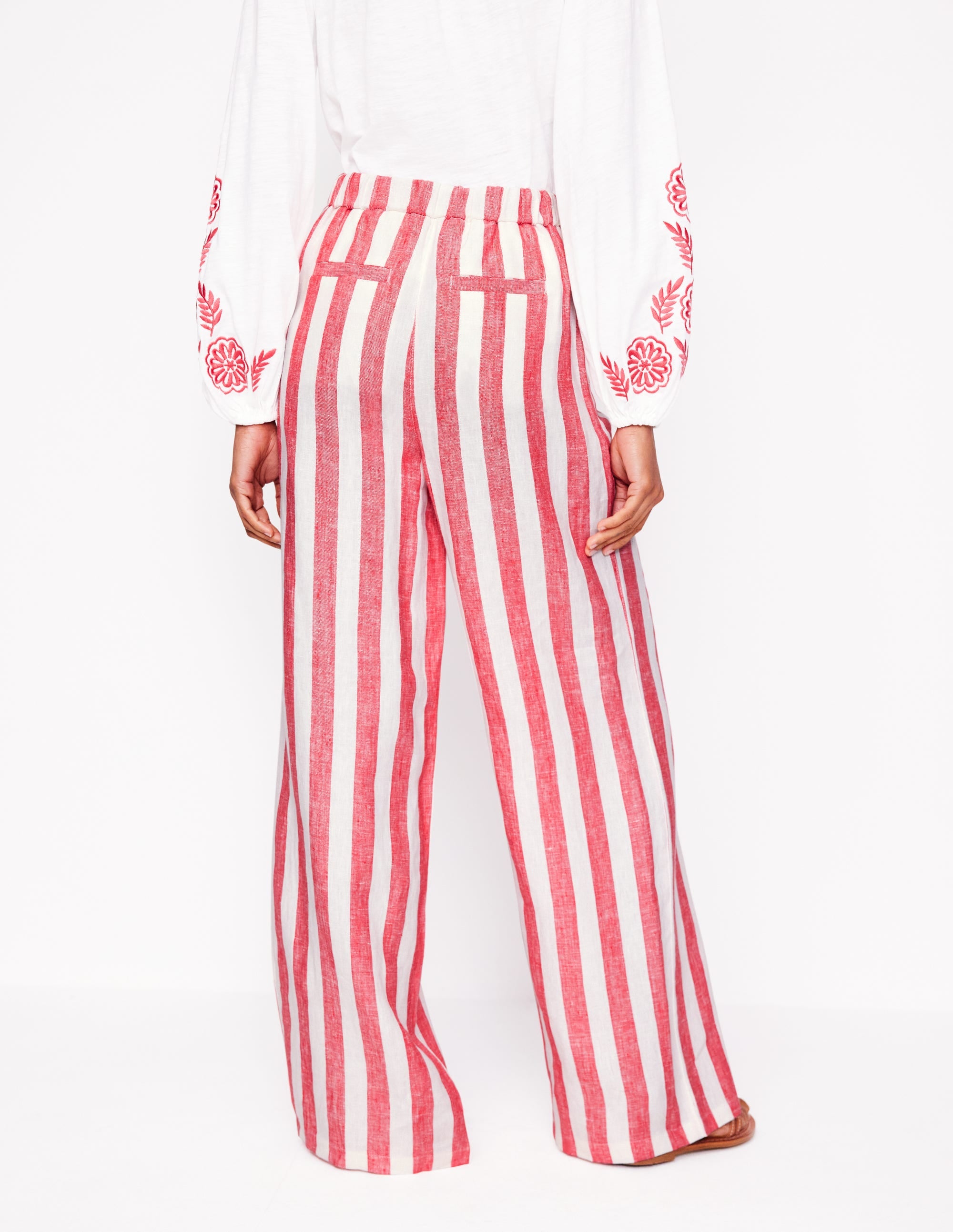 Dulwich Linen Trousers-Strawberry Tart Red  Stripe - Image 4