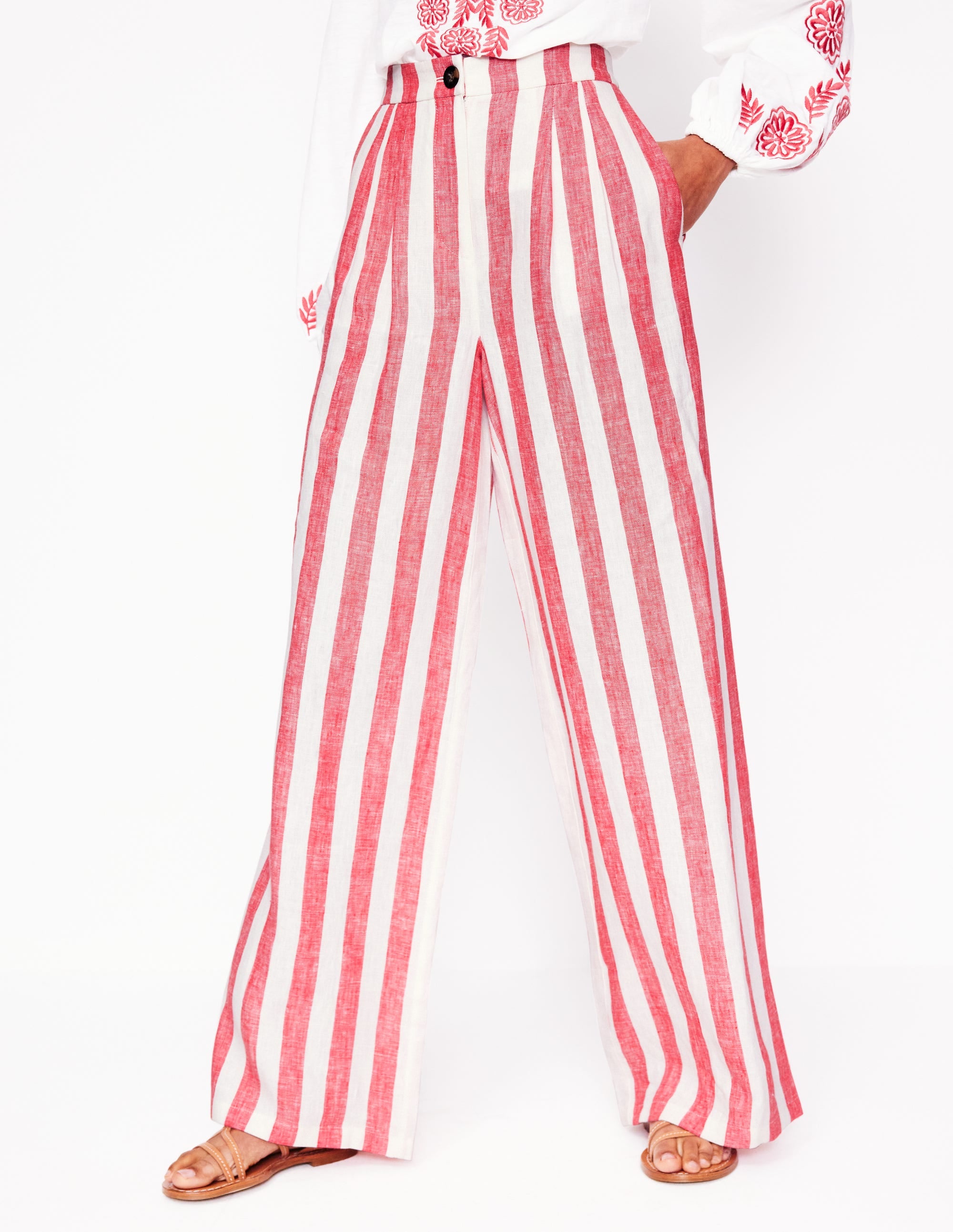 Dulwich Linen Trousers-Strawberry Tart Red  Stripe - Image 5