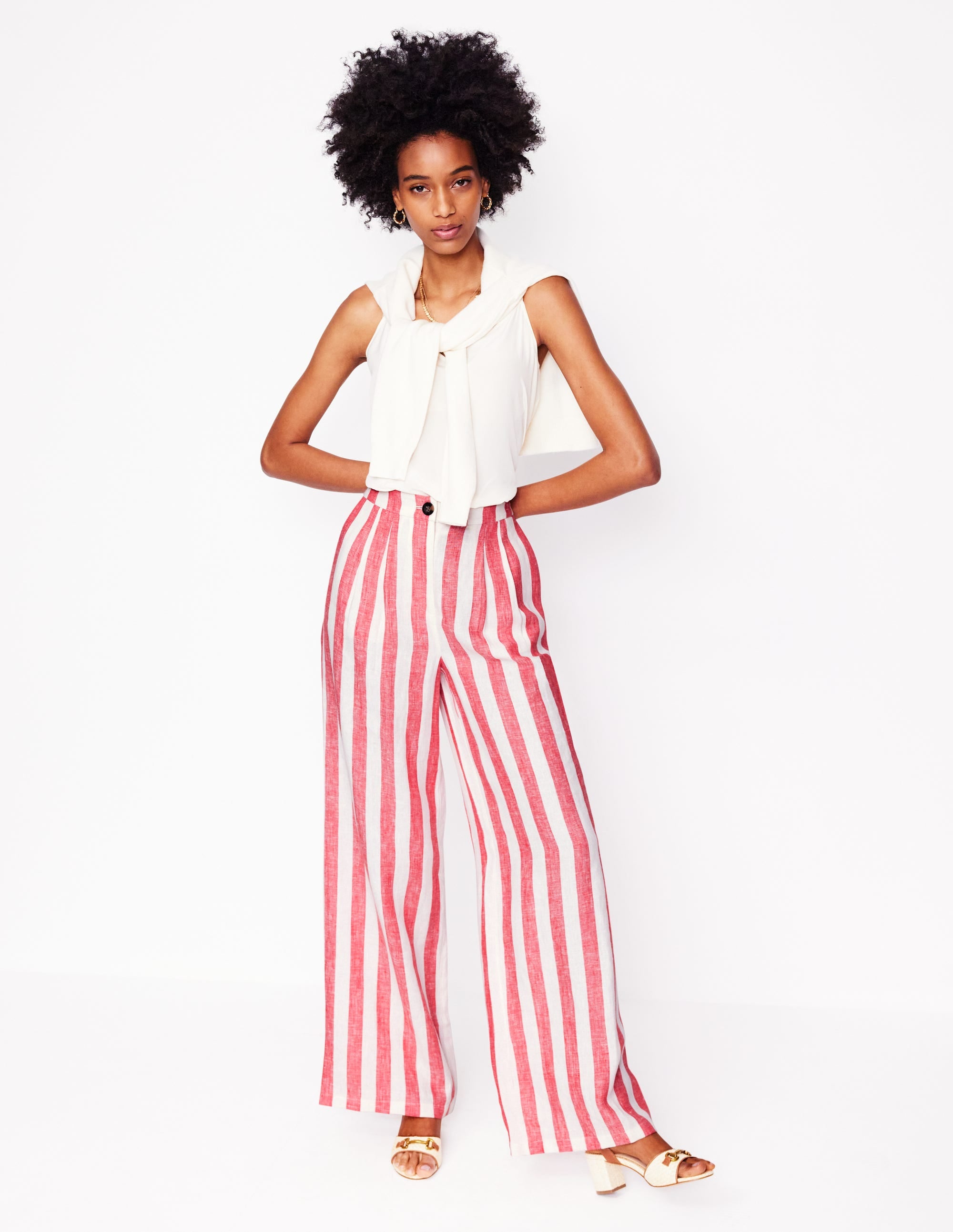 Dulwich Linen Trousers-Strawberry Tart Red  Stripe - Image 6