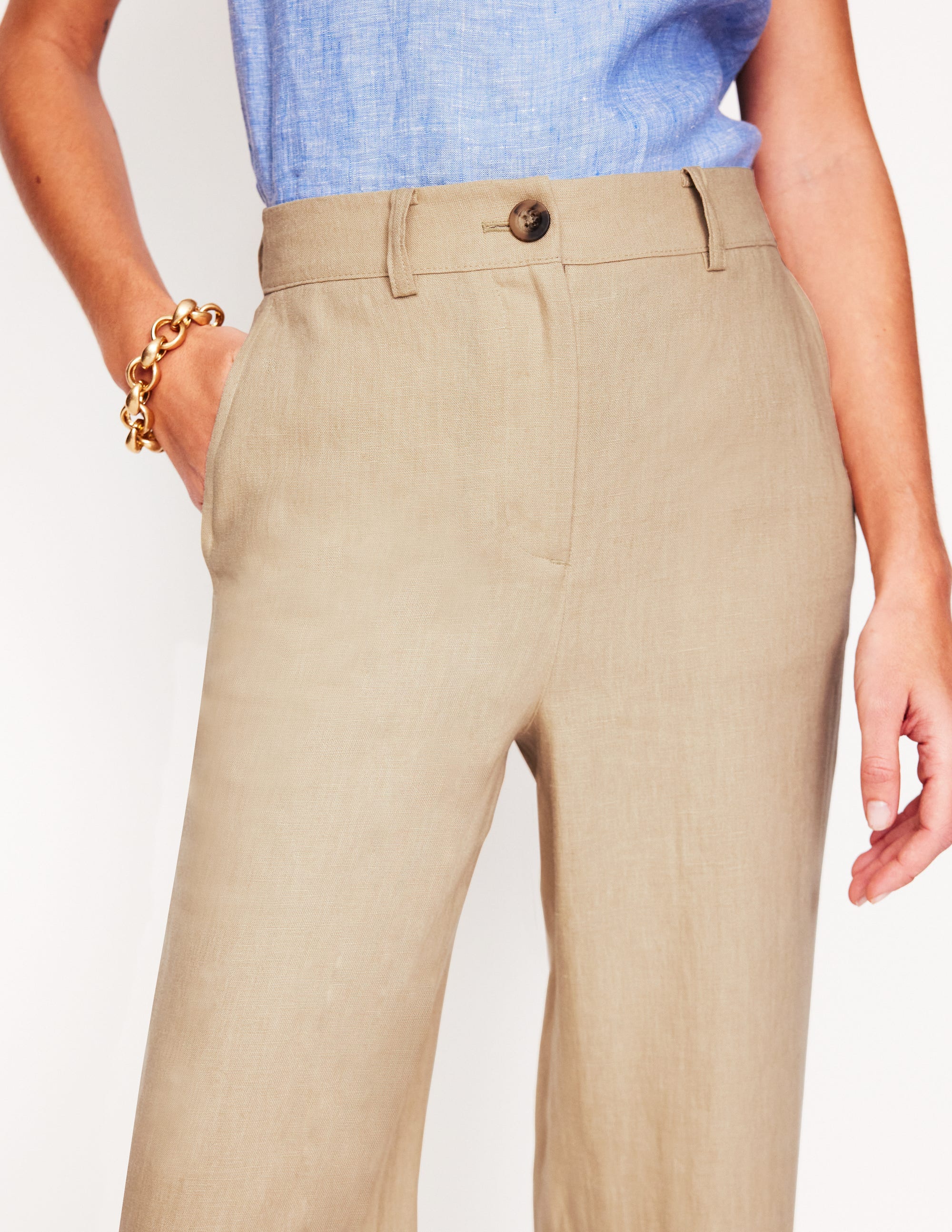 Westbourne Crop Linen Trousers-Oatmeal - Image 2