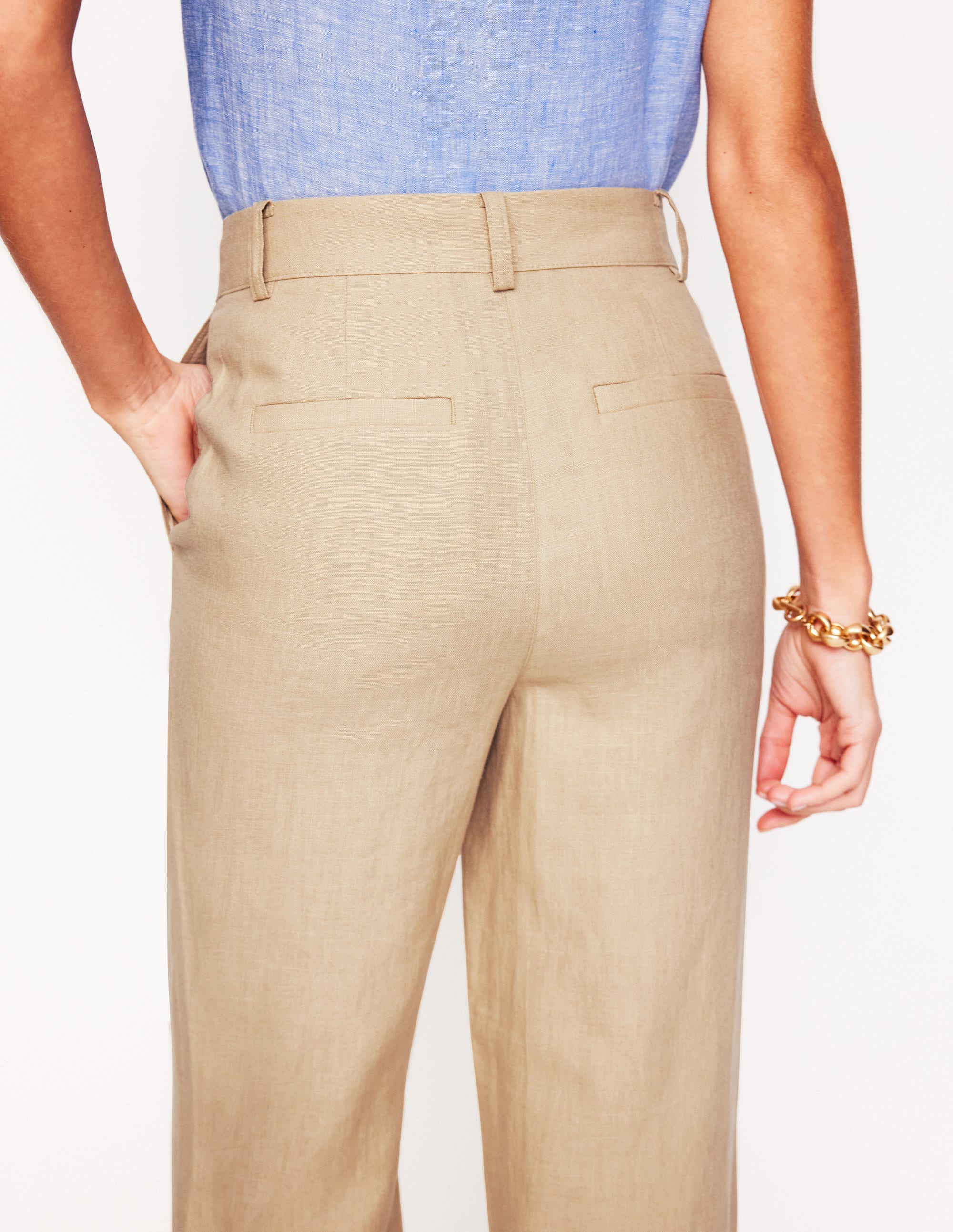 Westbourne Crop Linen Trousers-Oatmeal - Image 3