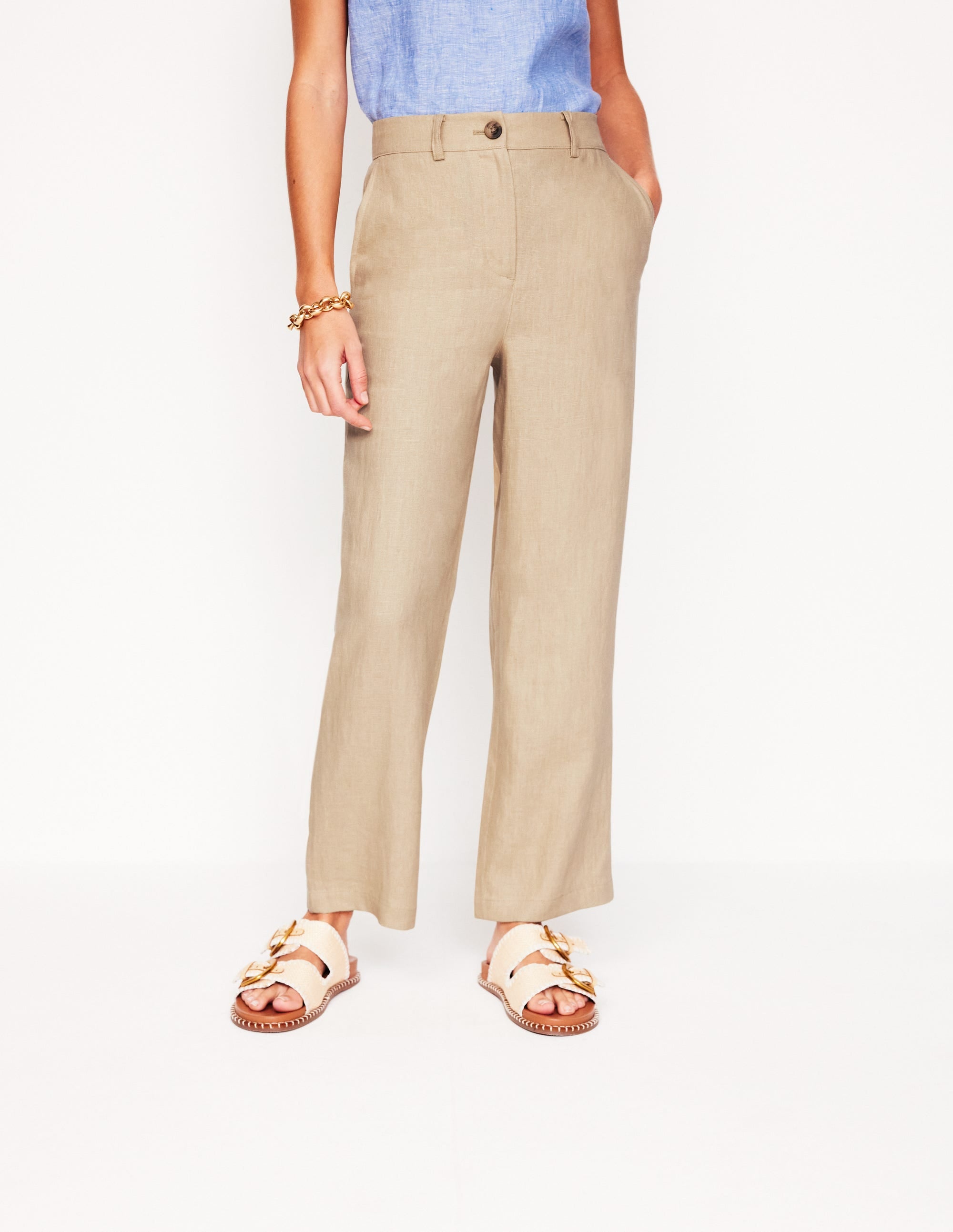 Westbourne Crop Linen Trousers-Oatmeal - Image 4