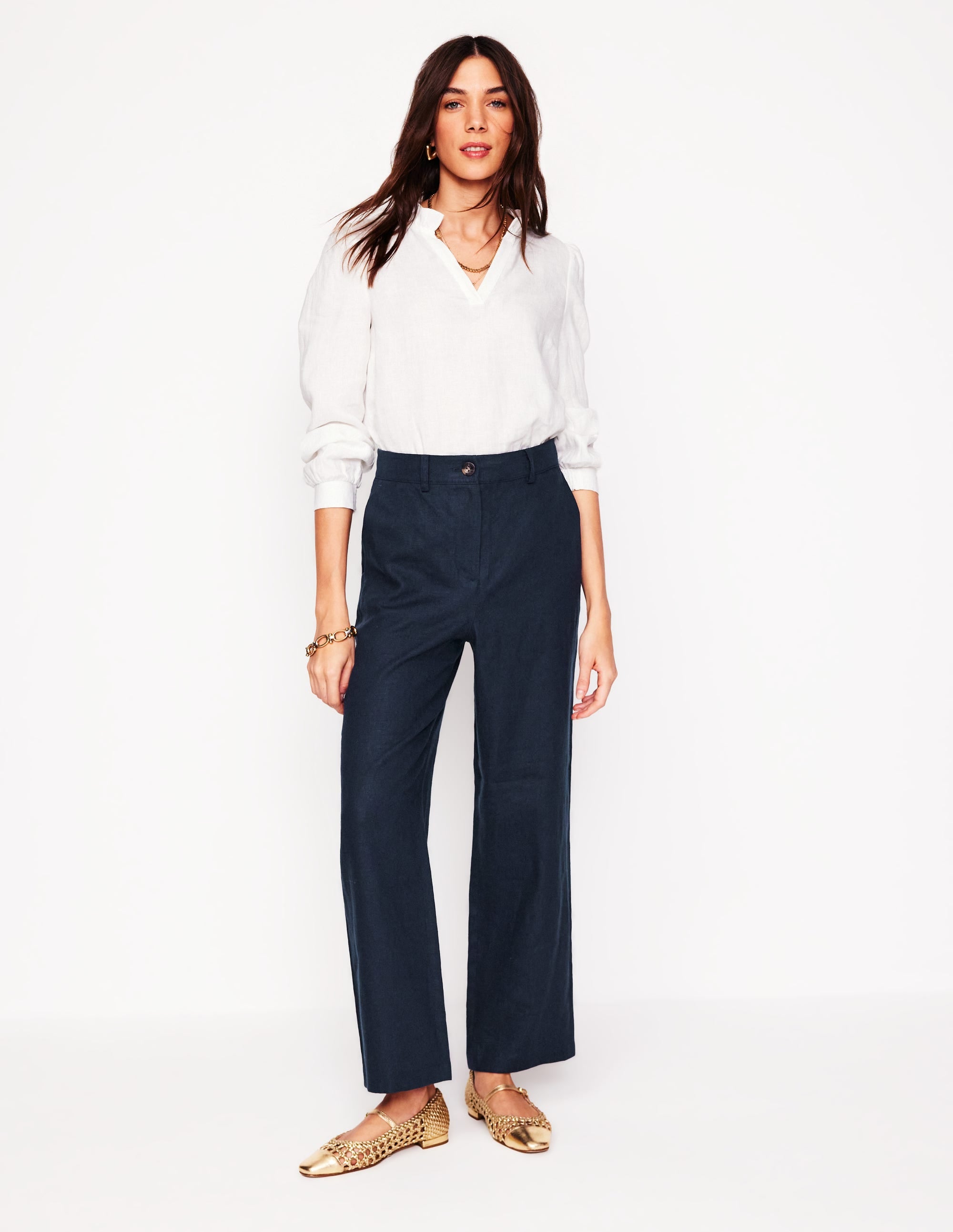 Westbourne Crop Linen Trousers-Navy - Image 1