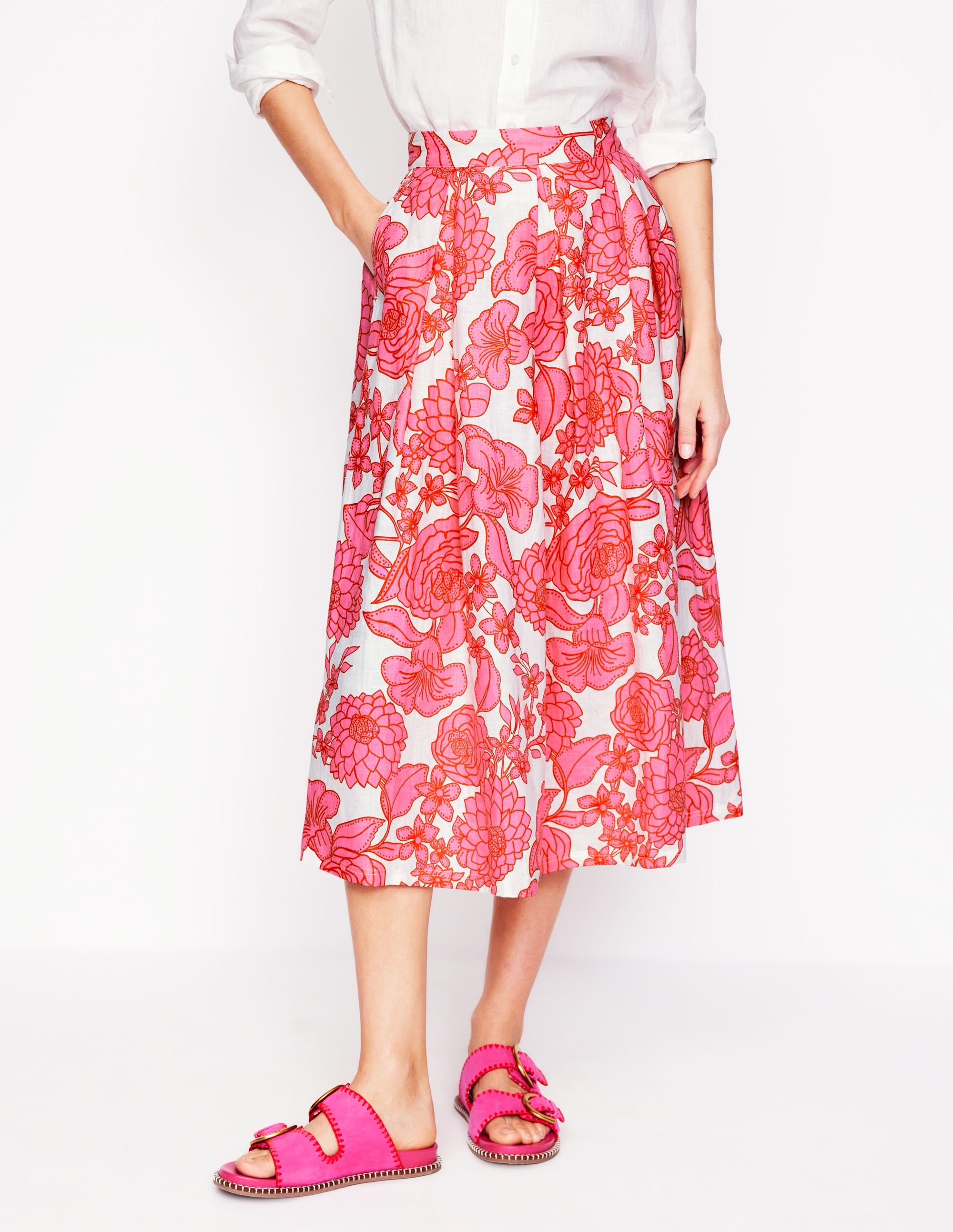 Verity Linen Midi Skirt-Pink, Blossom Cascade - Image 5